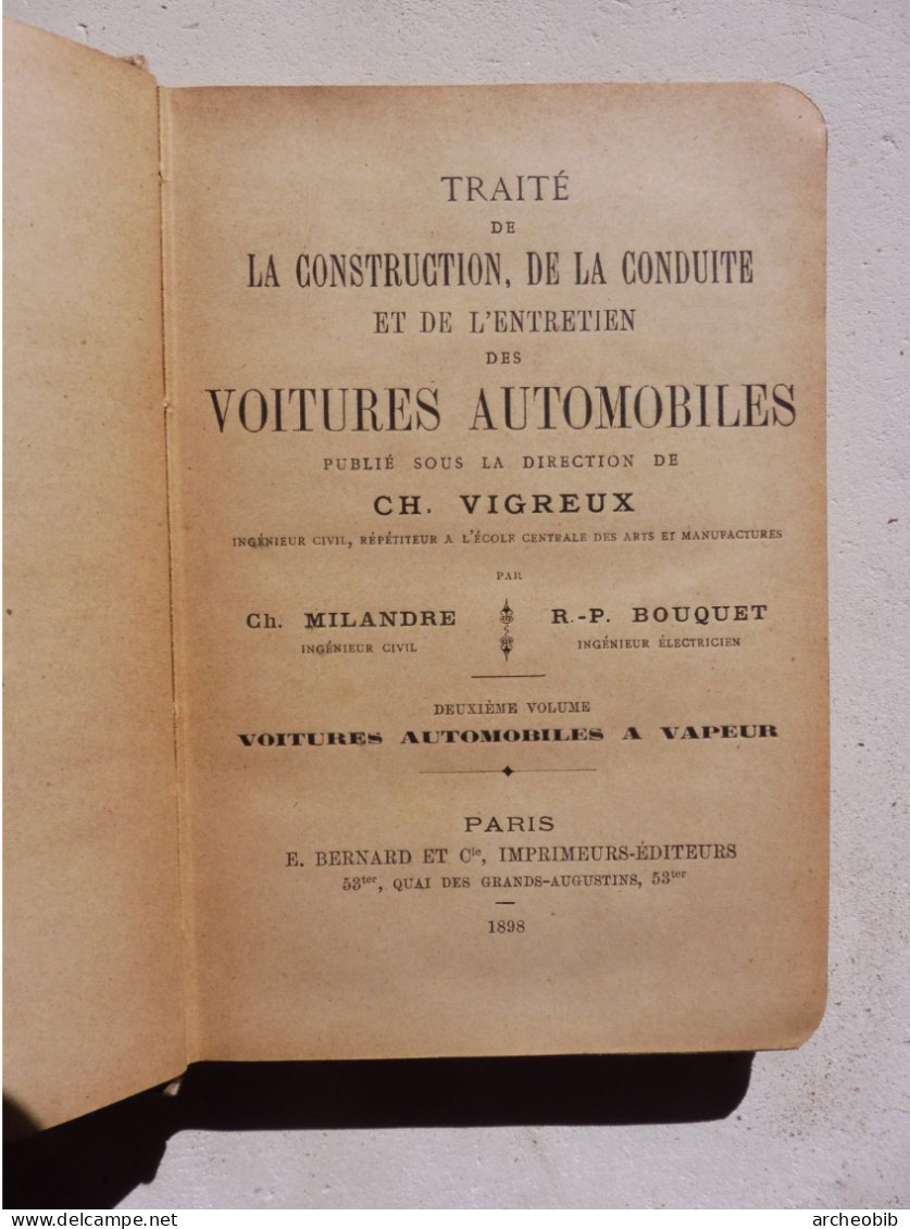 Vigreux, Traité Construction Voitures Automobiles Vol. 2 Voitures à Vapeur 1898 - Auto