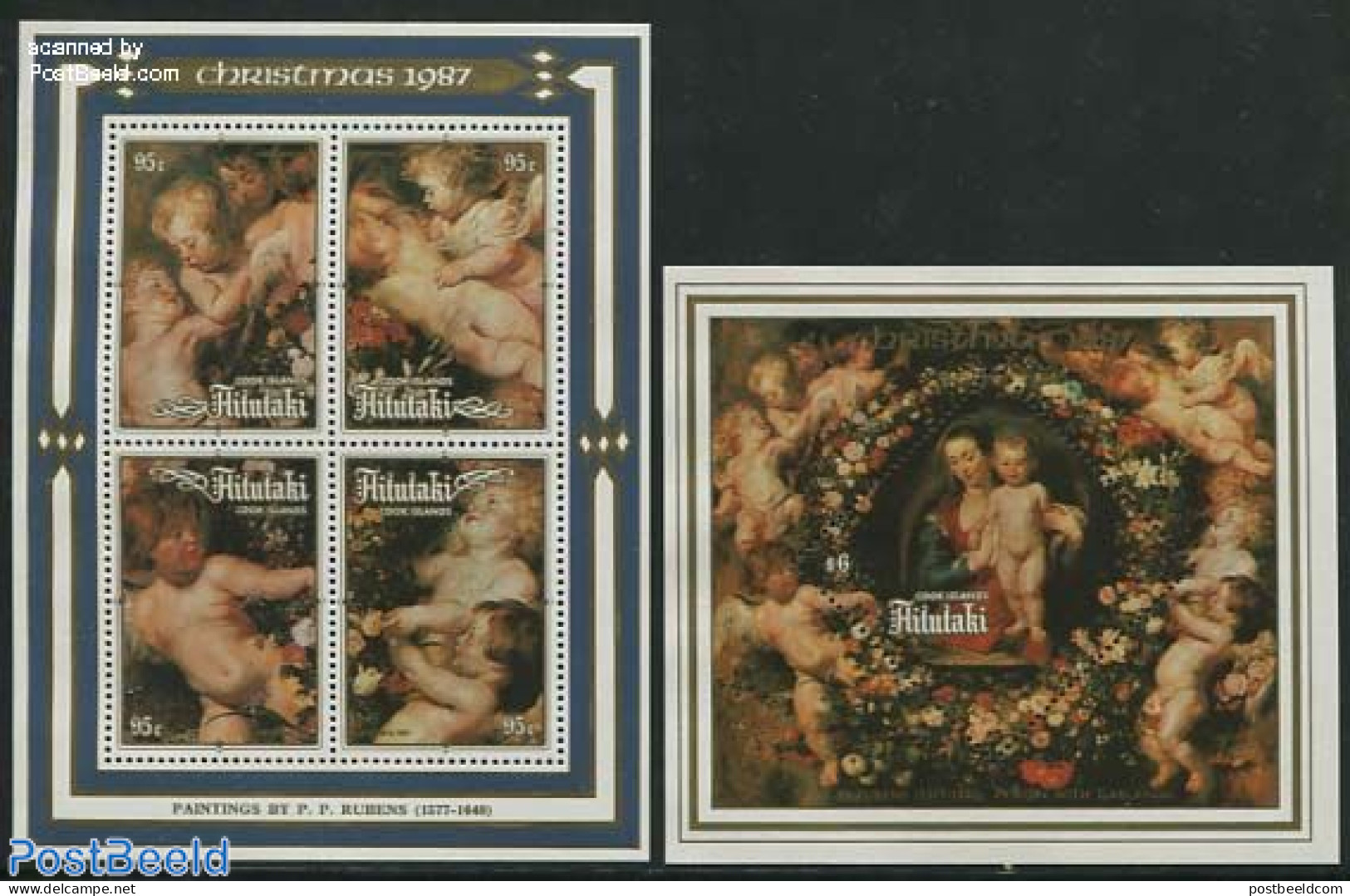 Aitutaki 1987 Christmas, Rubens 2 S/s, Mint NH, Religion - Christmas - Art - Paintings - Rubens - Natale