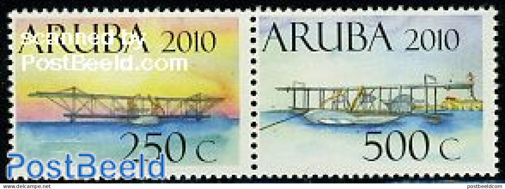 Aruba 2010 Historical Airplanes 2v [:], Mint NH, Transport - Various - Aircraft & Aviation - Lighthouses & Safety At Sea - Aerei