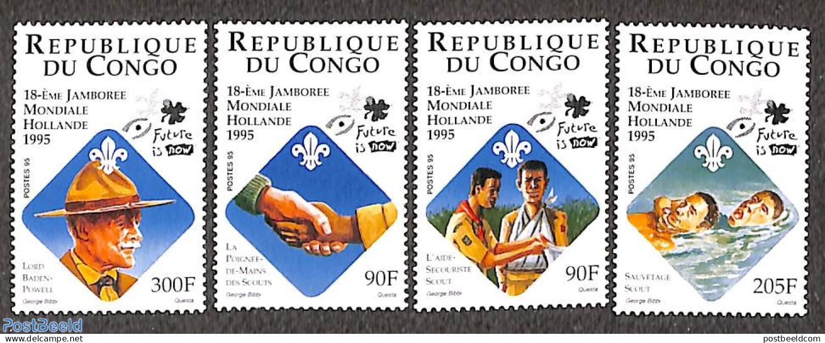 Congo Republic 1996 World Jamboree Netherlands 4v, Mint NH, History - Sport - Netherlands & Dutch - Scouting - Geographie