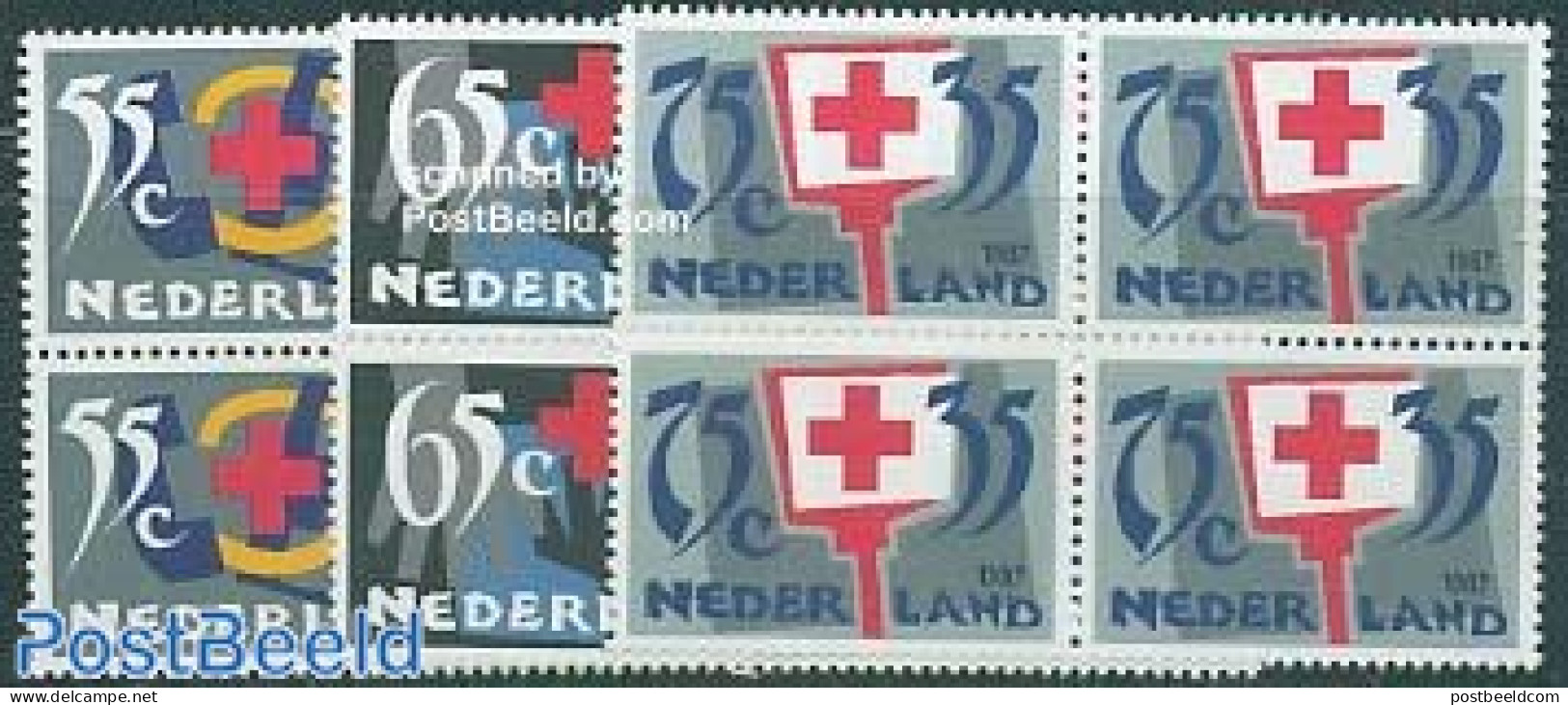 Netherlands 1987 Red Cross 3v Blocks Of 4 [+], Mint NH, Health - Red Cross - Unused Stamps