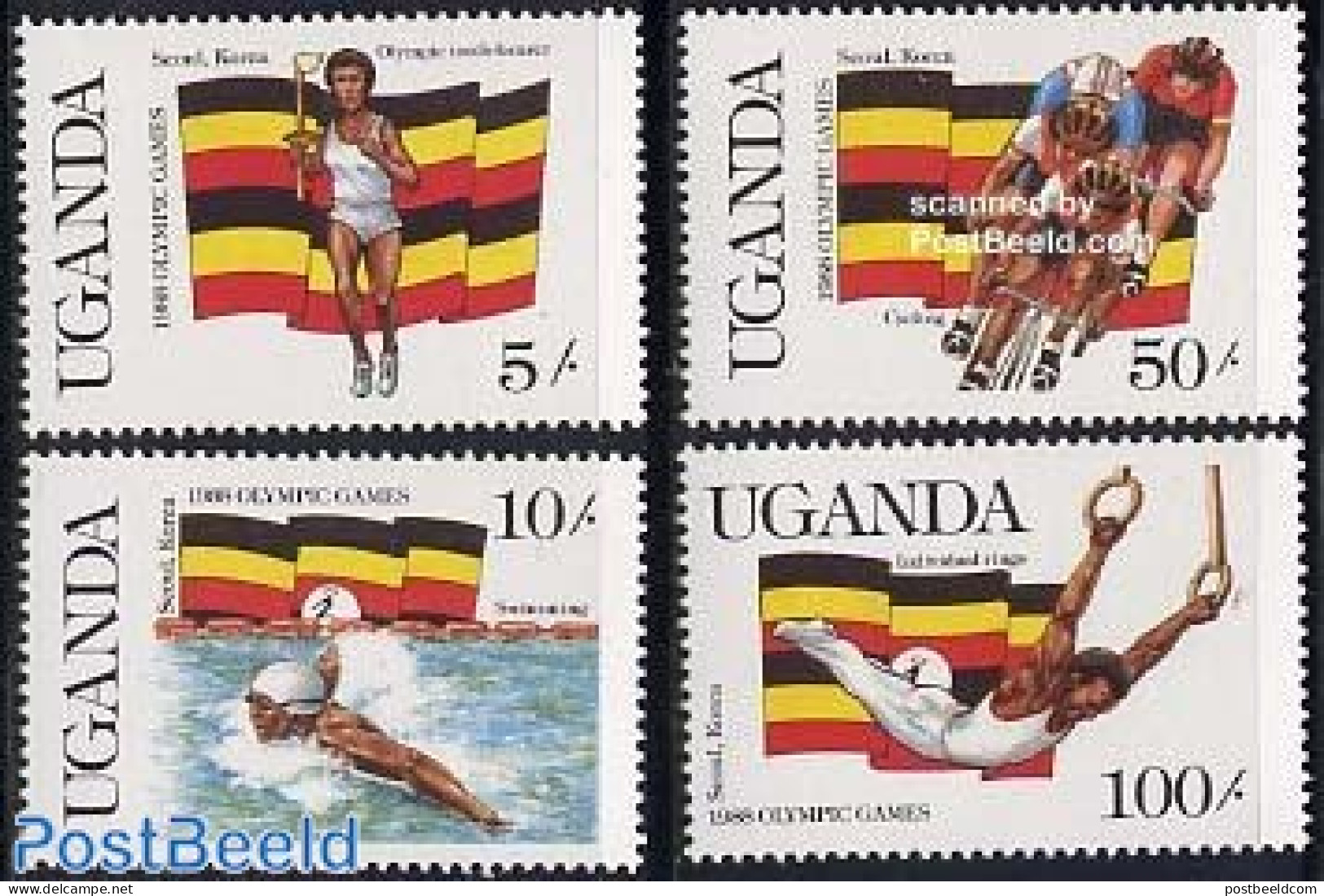 Uganda 1987 Olympic Games Seoul 4v, Mint NH, Sport - Cycling - Gymnastics - Olympic Games - Swimming - Ciclismo
