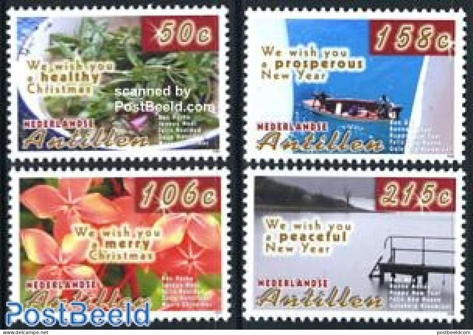 Netherlands Antilles 2008 Christmas, New Year 4v, Mint NH, Nature - Religion - Transport - Flowers & Plants - Christma.. - Weihnachten