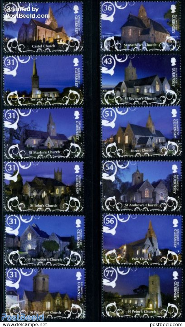 Guernsey 2009 Christmas 12v, Mint NH, Religion - Christmas - Churches, Temples, Mosques, Synagogues - Noël