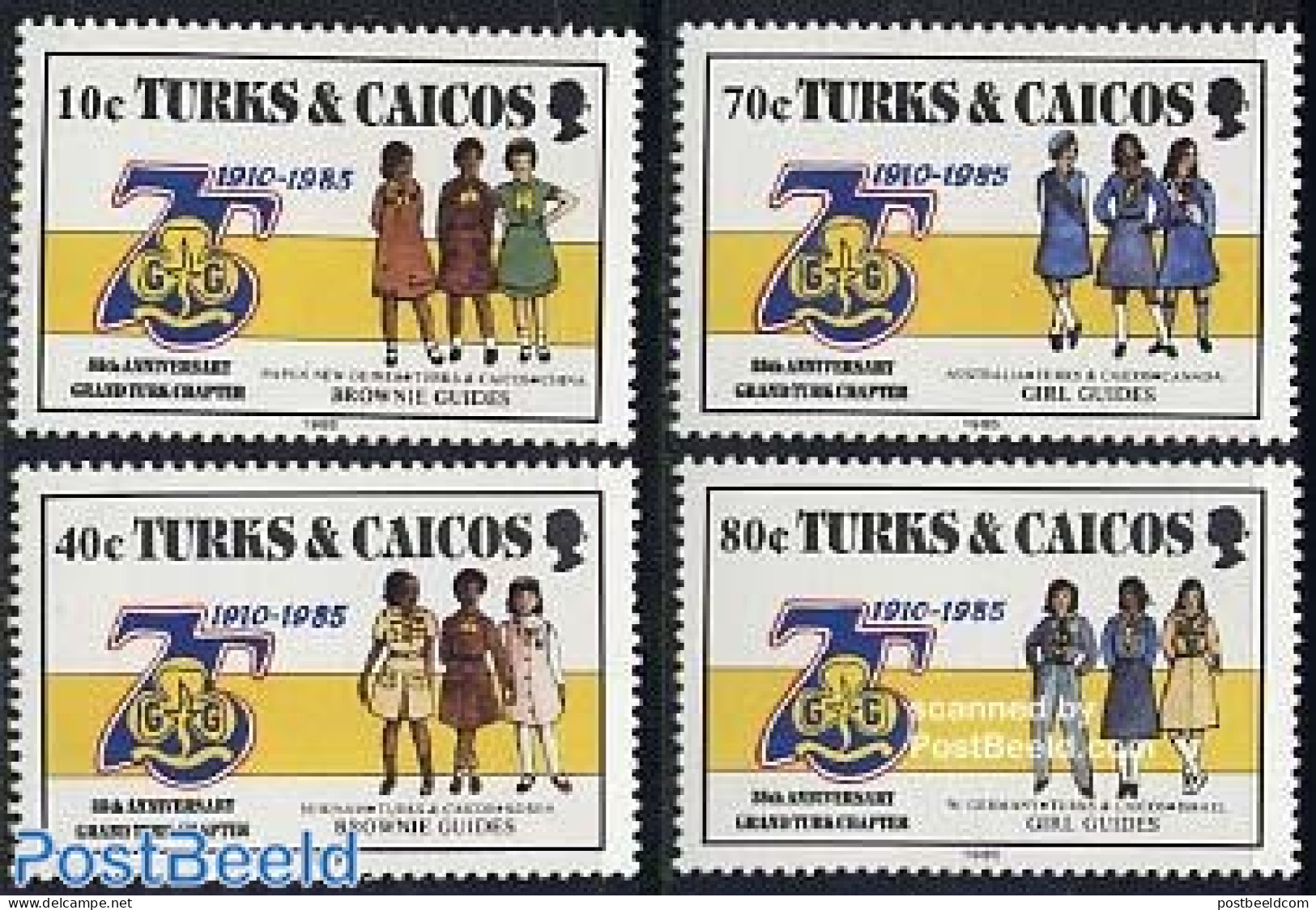 Turks And Caicos Islands 1985 75 Years Girl Guides 4v, Mint NH, Sport - Scouting - Autres & Non Classés