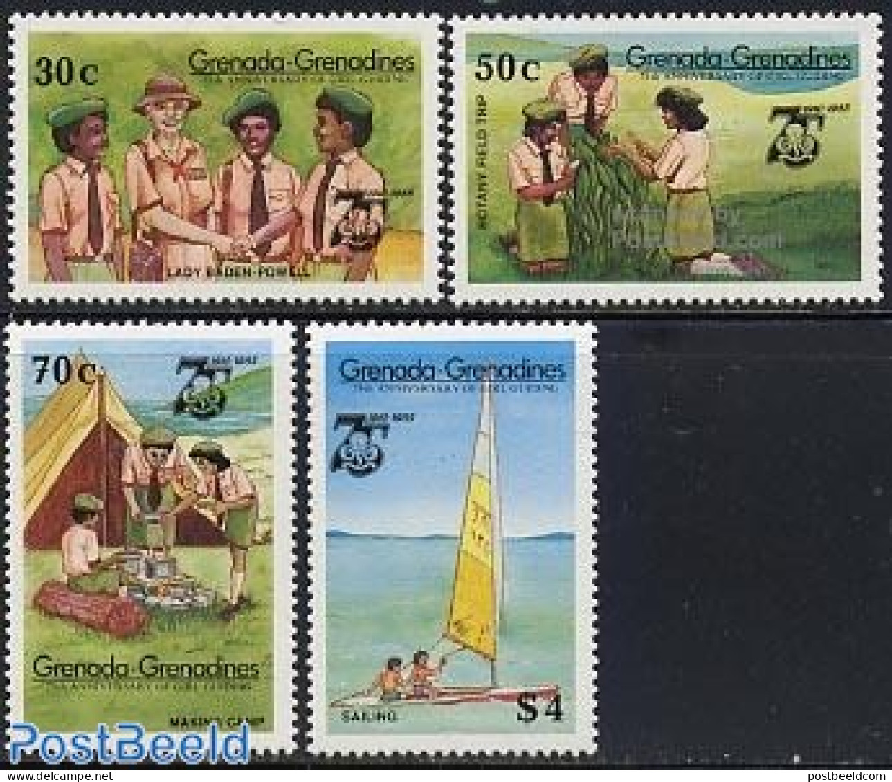 Grenada Grenadines 1985 75 Years Girl Guides 4v, Mint NH, Sport - Sailing - Scouting - Voile