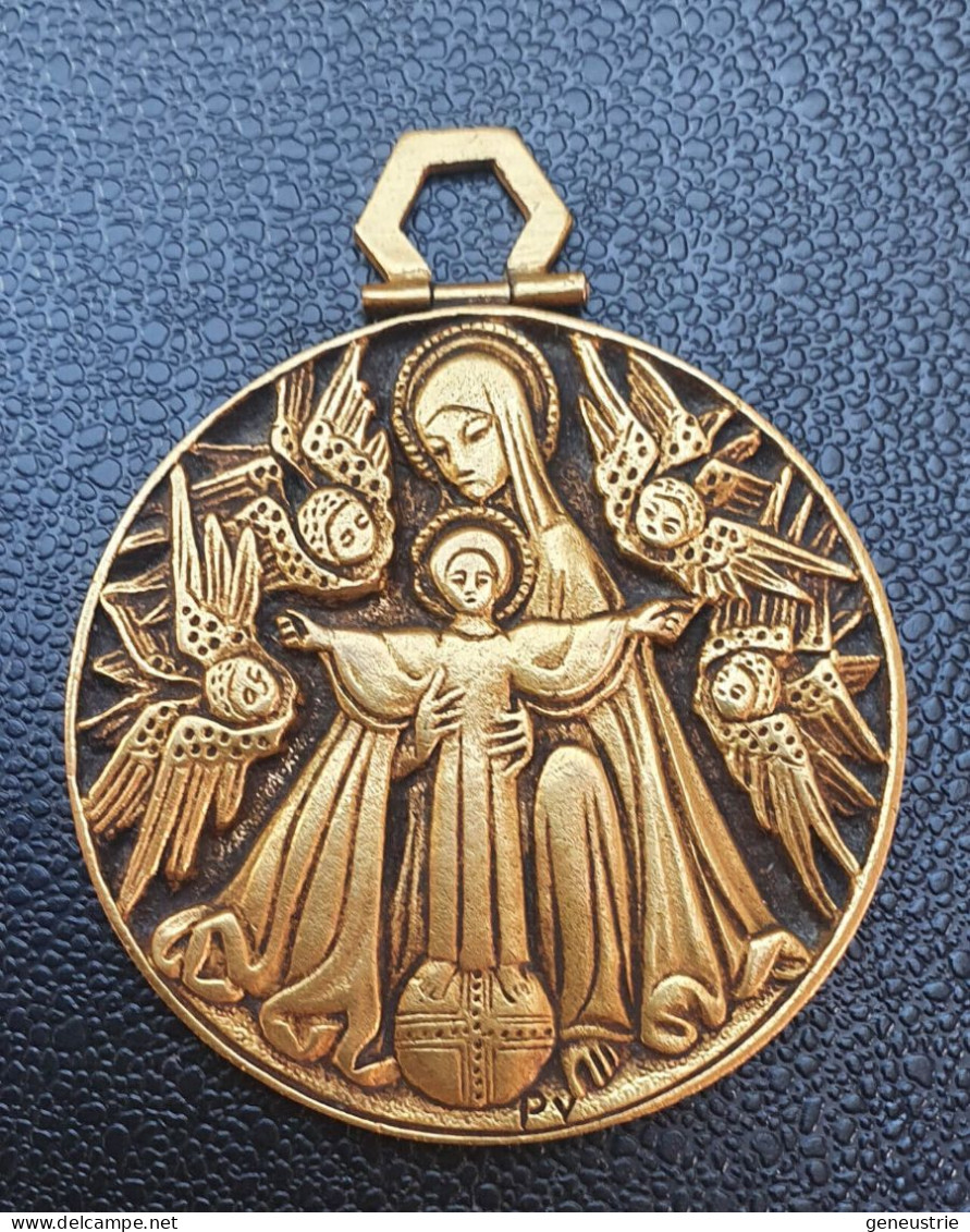 Grande Médaille Religieuse Bronze "Vierge à L'Enfant" Graveur: Fernand Py - Religious Medal - Religion & Esotérisme