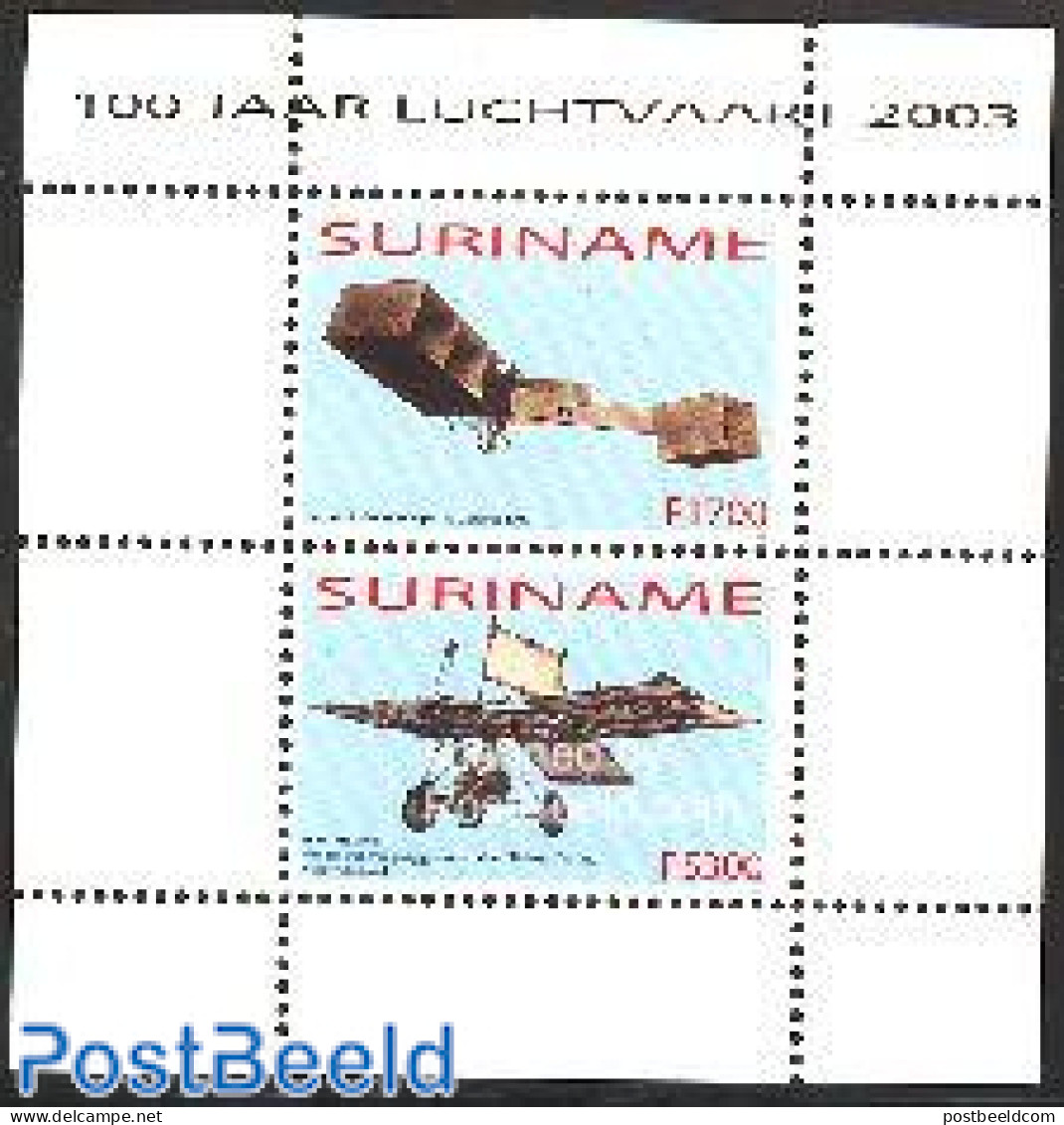 Suriname, Republic 2003 Aviation Centenary S/s, Mint NH, Transport - Aircraft & Aviation - Avions