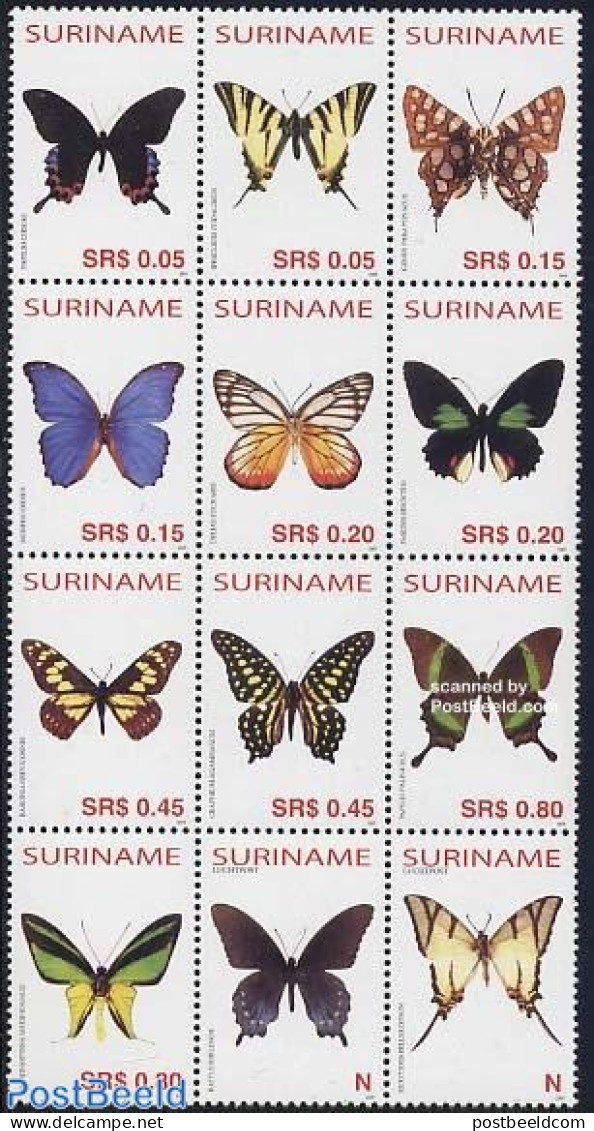 Suriname, Republic 2005 Butterflies 12v (sheetlet), Mint NH, Nature - Butterflies - Surinam
