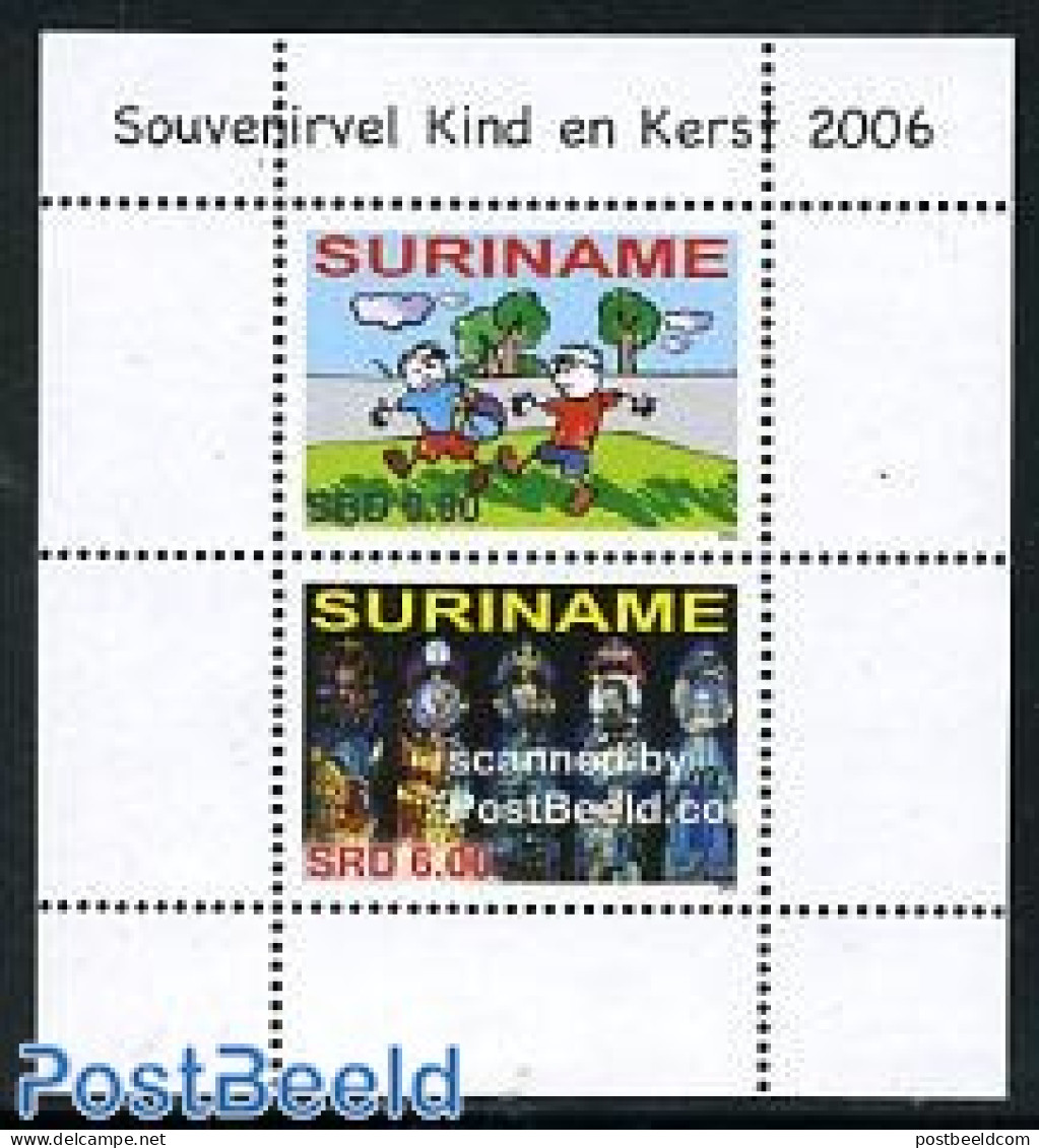 Suriname, Republic 2006 Children & Christmas S/s, Mint NH, Religion - Angels - Christmas - Art - Stained Glass And Win.. - Christentum