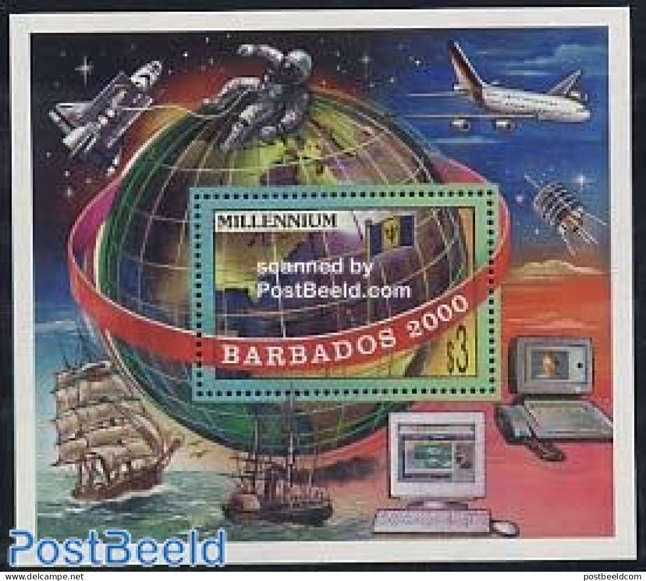 Barbados 2000 The Year 2000 S/s, Mint NH, Science - Transport - Various - Computers & IT - Aircraft & Aviation - Ships.. - Informatik