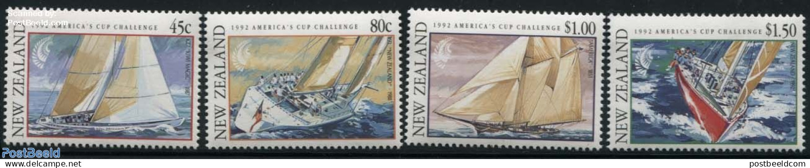 New Zealand 1992 Americas Cup 4v, Mint NH, Sport - Transport - Sailing - Sport (other And Mixed) - Ships And Boats - Unused Stamps