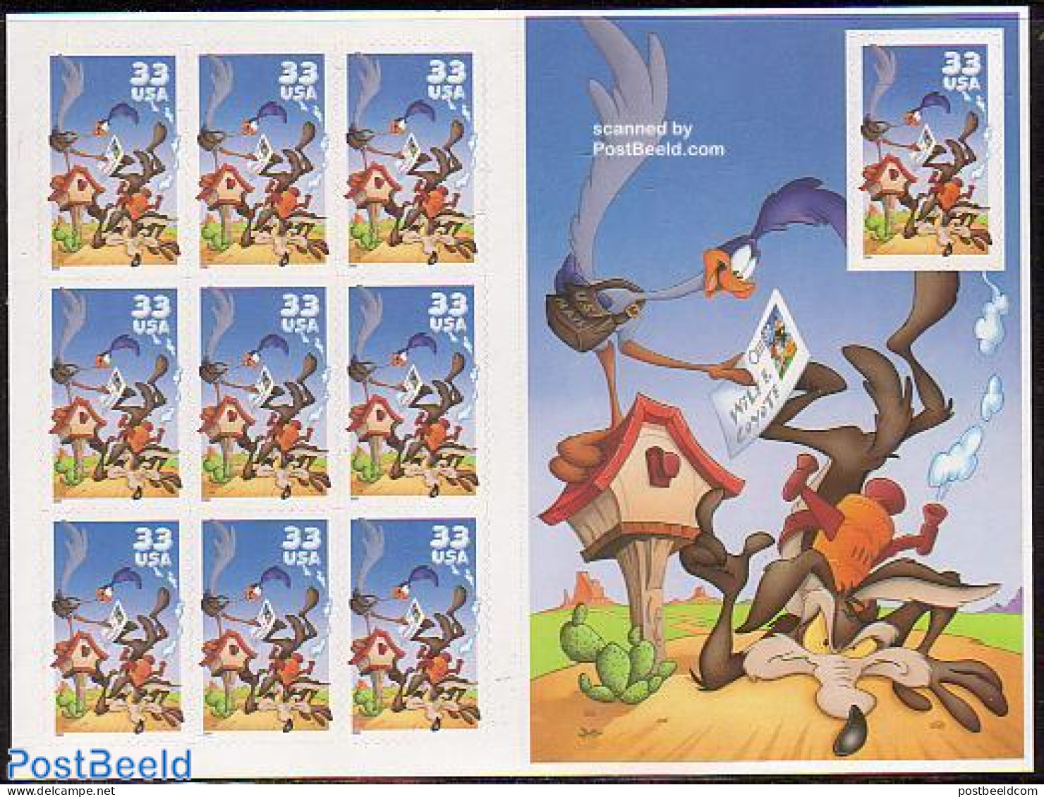 United States Of America 2000 Road Runner/Coyote M/s (with Right Stamp Perf.), Mint NH, Art - Comics (except Disney) - Nuovi