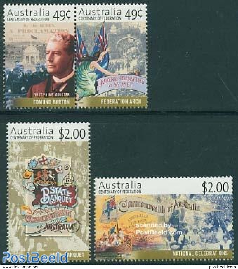 Australia 2001 100 Years Australian Commonwealth 4v (2v+[:]), Mint NH - Ongebruikt