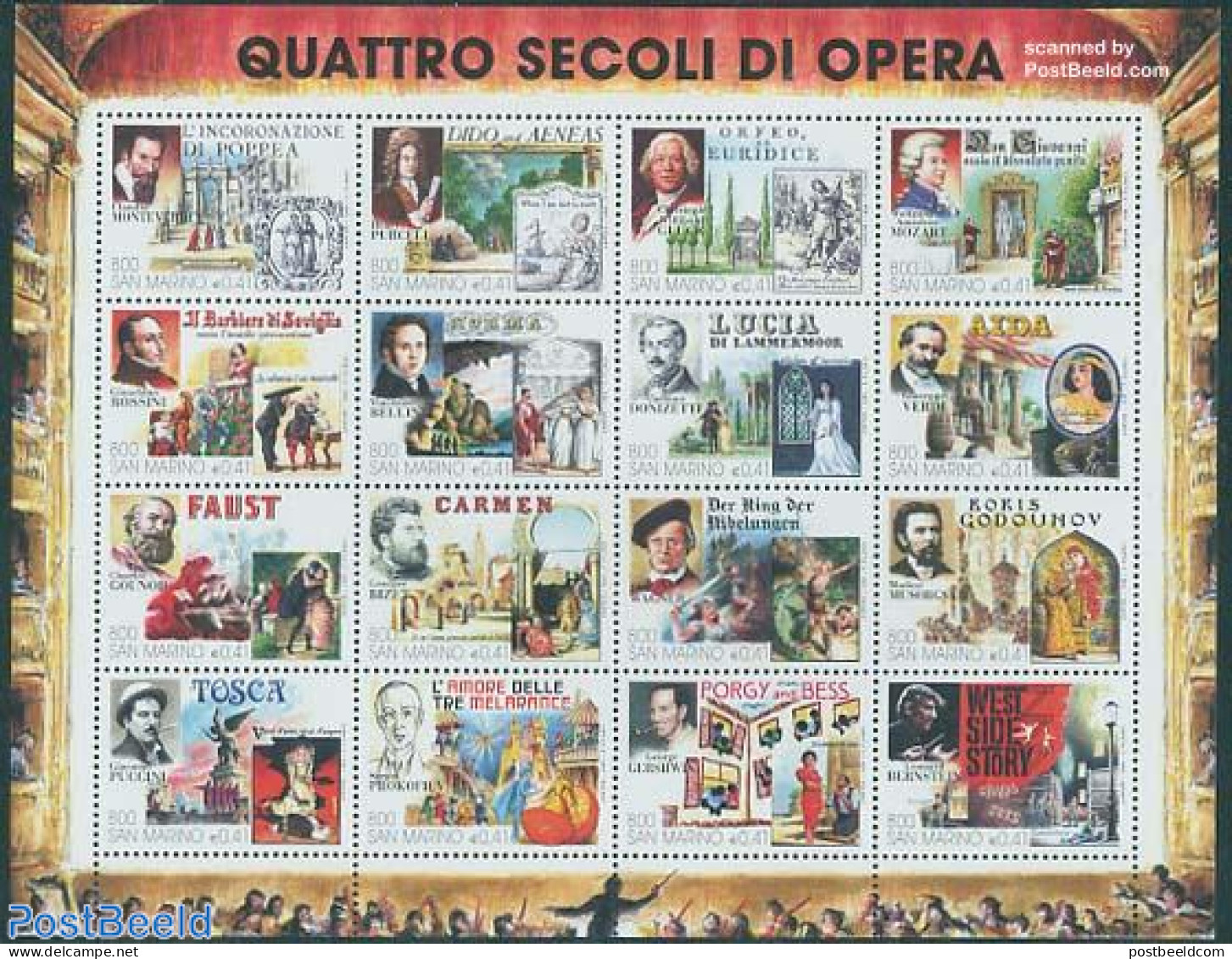 San Marino 1999 400 Years Opera 16v M/s, Mint NH, Performance Art - Music - Theatre - Ongebruikt