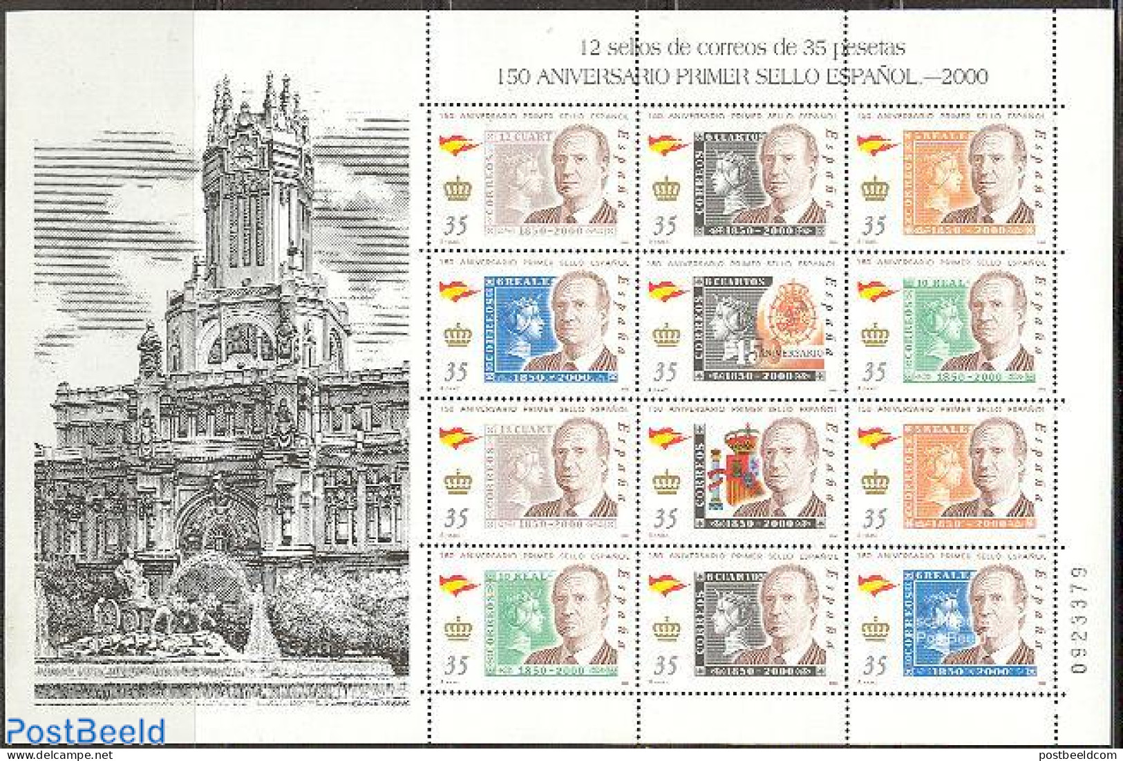 Spain 2000 150 Year Stamps 7v M/s, Mint NH, History - Kings & Queens (Royalty) - Stamps On Stamps - Ongebruikt