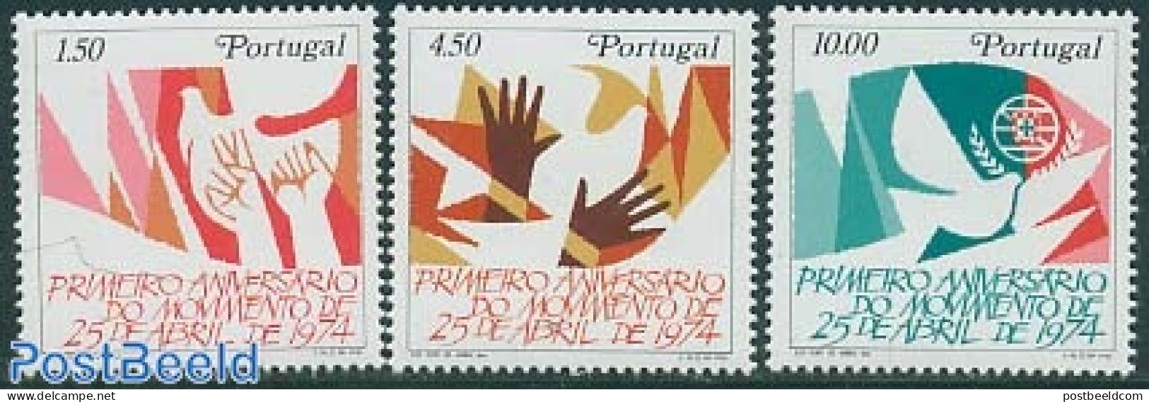 Portugal 1975 Revolution Anniversary 3v, Mint NH, History - History - Unused Stamps