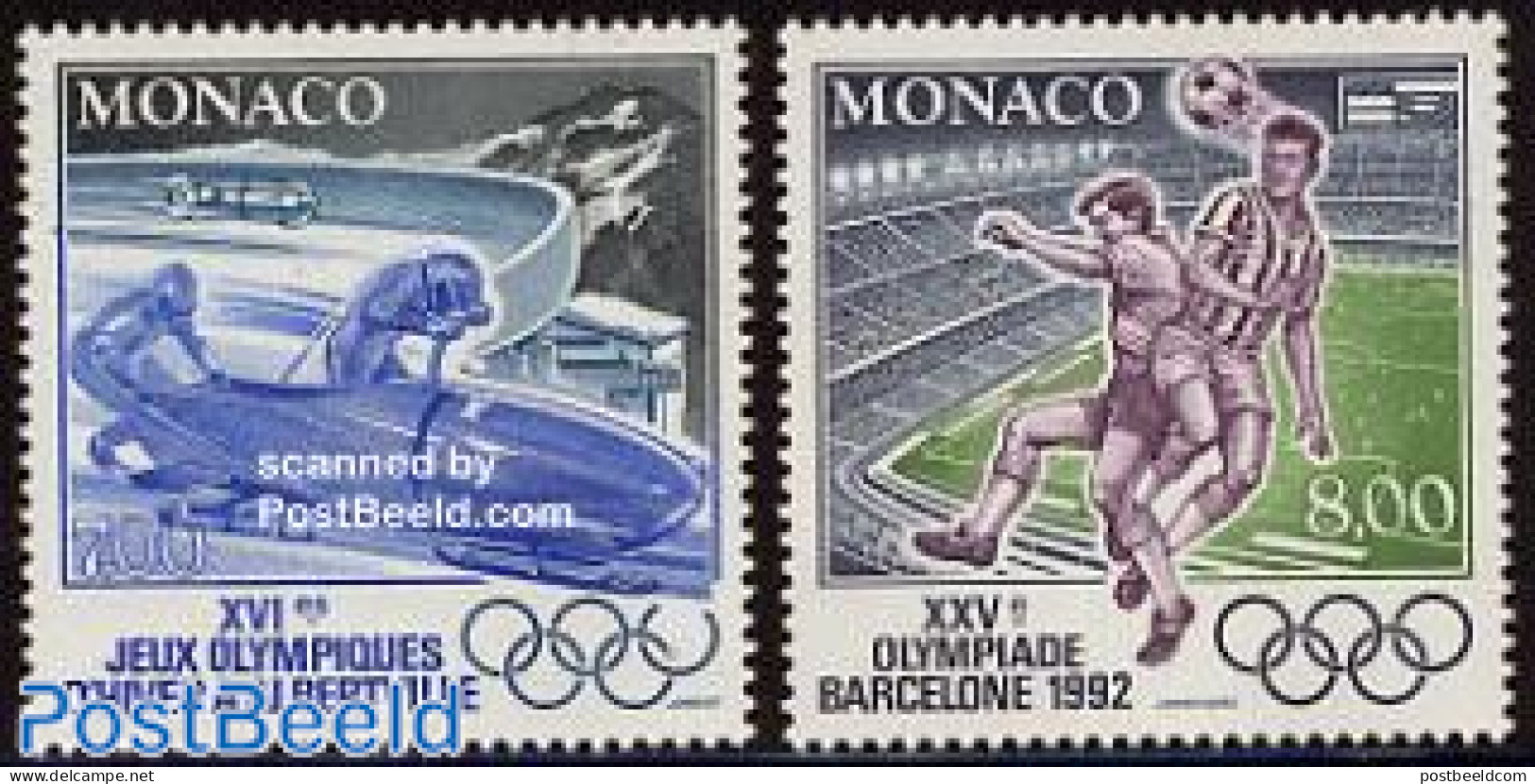 Monaco 1992 Olympic Games 2v, Mint NH, Sport - (Bob) Sleigh Sports - Football - Olympic Games - Olympic Winter Games -.. - Ongebruikt