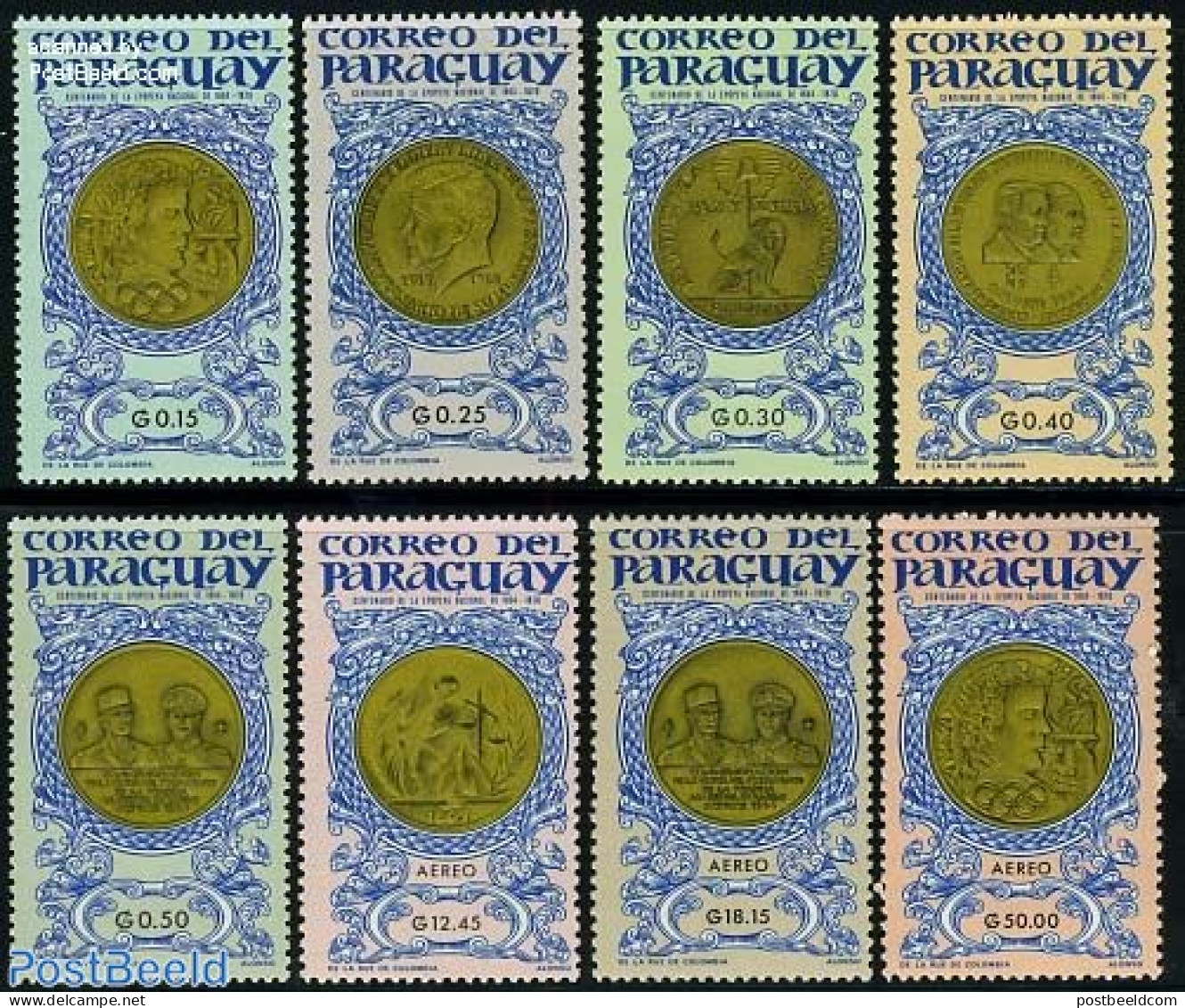 Paraguay 1965 Medals & Coins 8v, Mint NH, Sport - Various - Olympic Games - Money On Stamps - Münzen