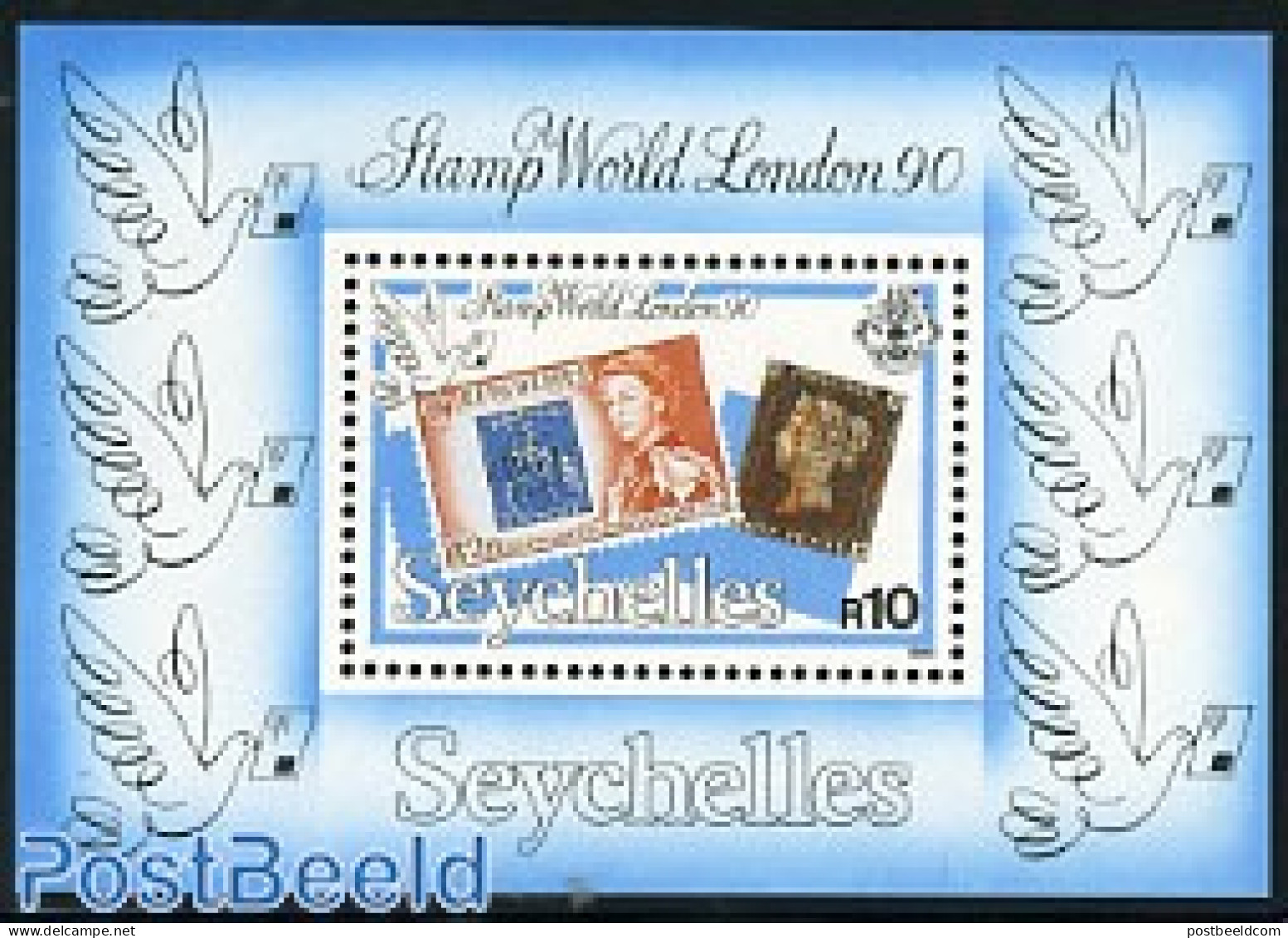 Seychelles 1990 Stamp World London 1980 S/s, Mint NH, Stamps On Stamps - Timbres Sur Timbres