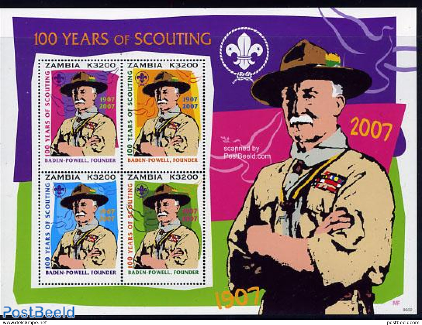 Zambia 2007 100 Years Of Scouting 4v M/s, Mint NH, Sport - Scouting - Zambia (1965-...)