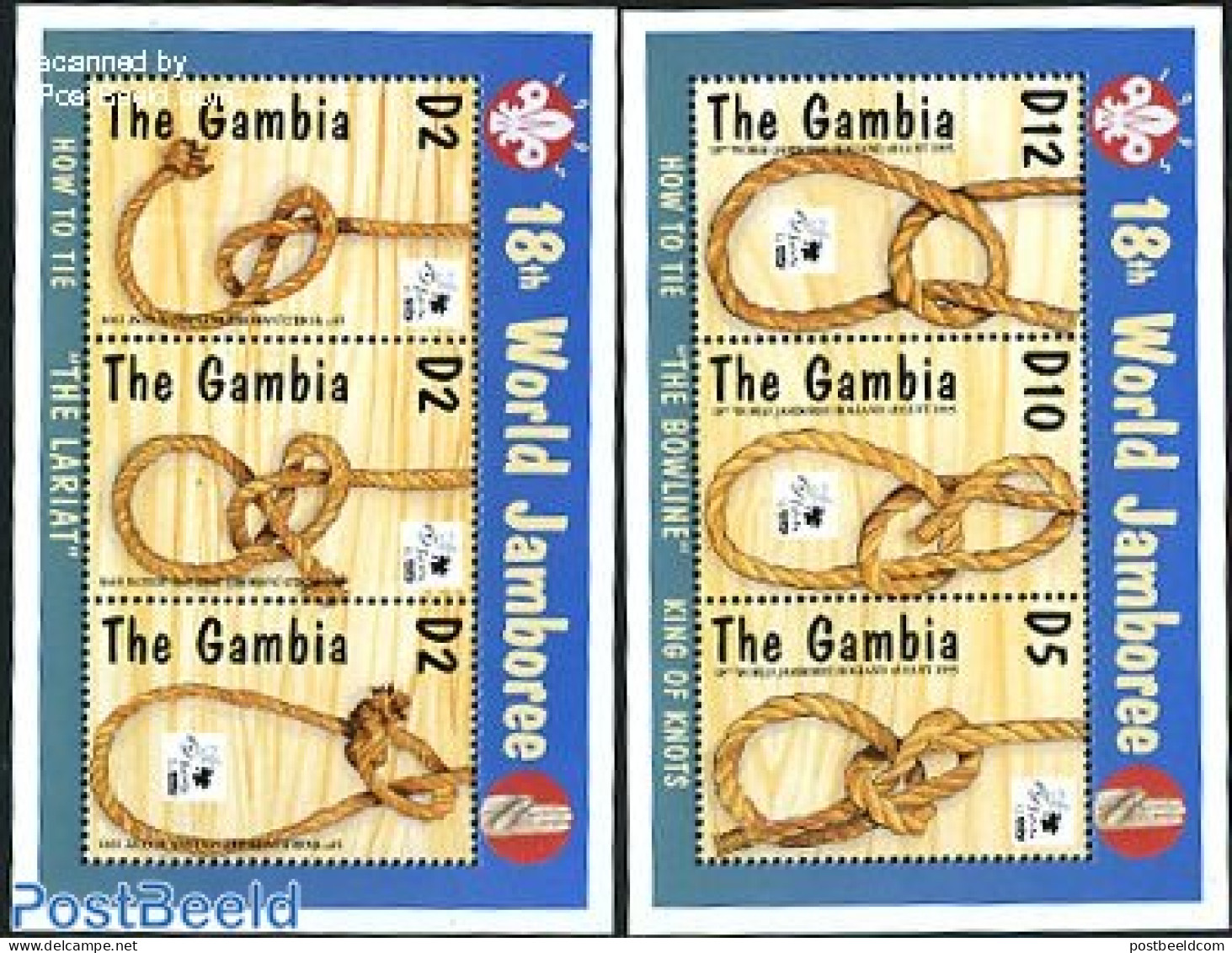 Gambia 1995 World Jamboree 2x3v M/s, Mint NH, History - Sport - Netherlands & Dutch - Scouting - Geography