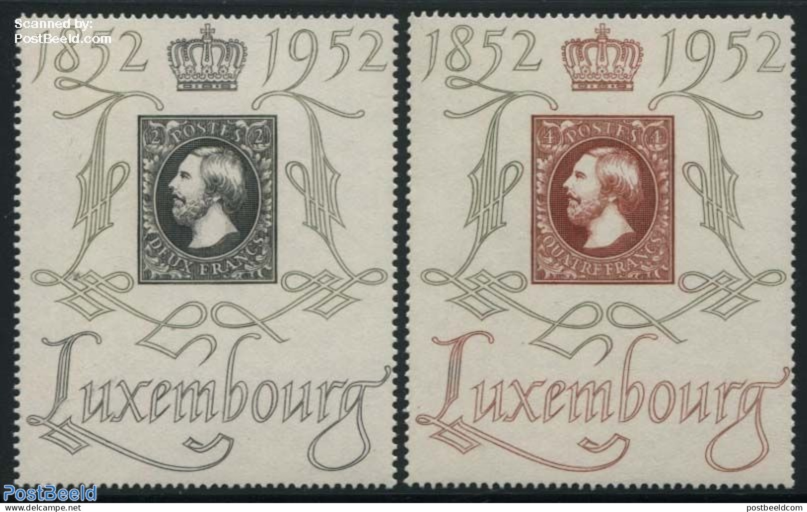 Luxemburg 1952 Centilux 2v, Unused (hinged), Stamps On Stamps - Ongebruikt