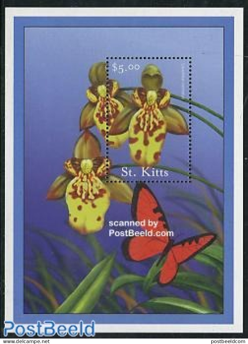 Saint Kitts/Nevis 2001 Orchid S/s, Leochilus Carinatus, Mint NH, Nature - Flowers & Plants - Orchids - Autres & Non Classés