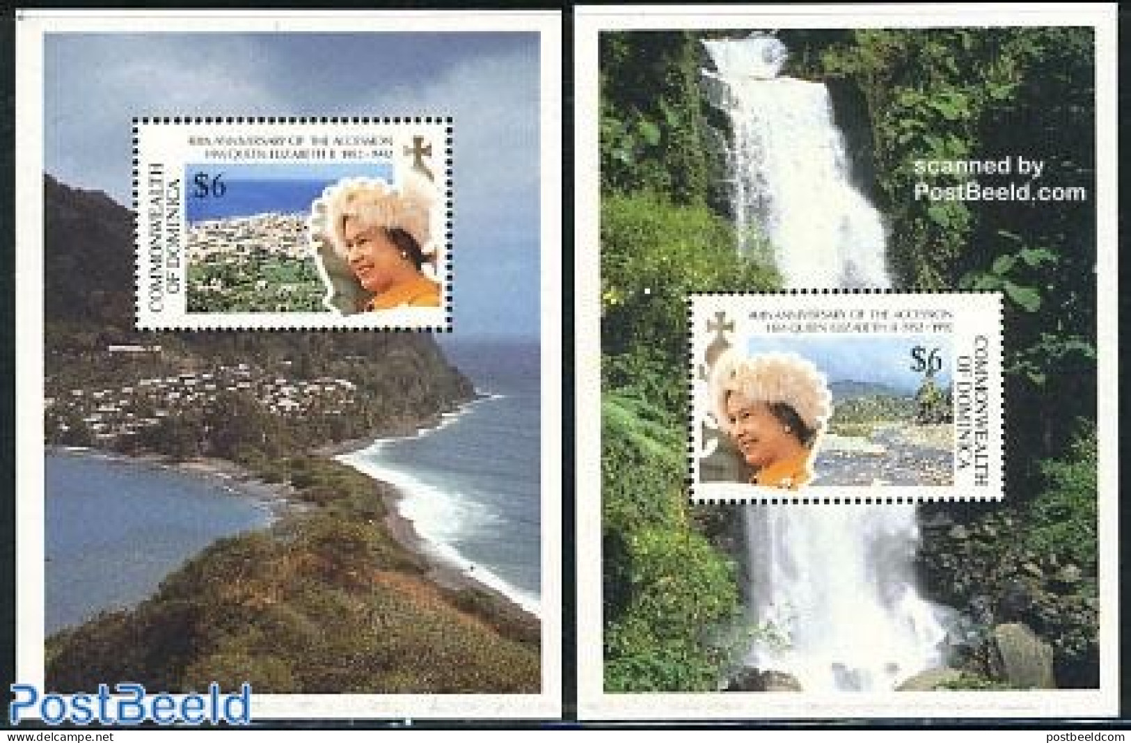 Dominica 1992 40 Years Of Accession 2 S/s, Mint NH, History - Nature - Kings & Queens (Royalty) - Water, Dams & Falls - Familles Royales