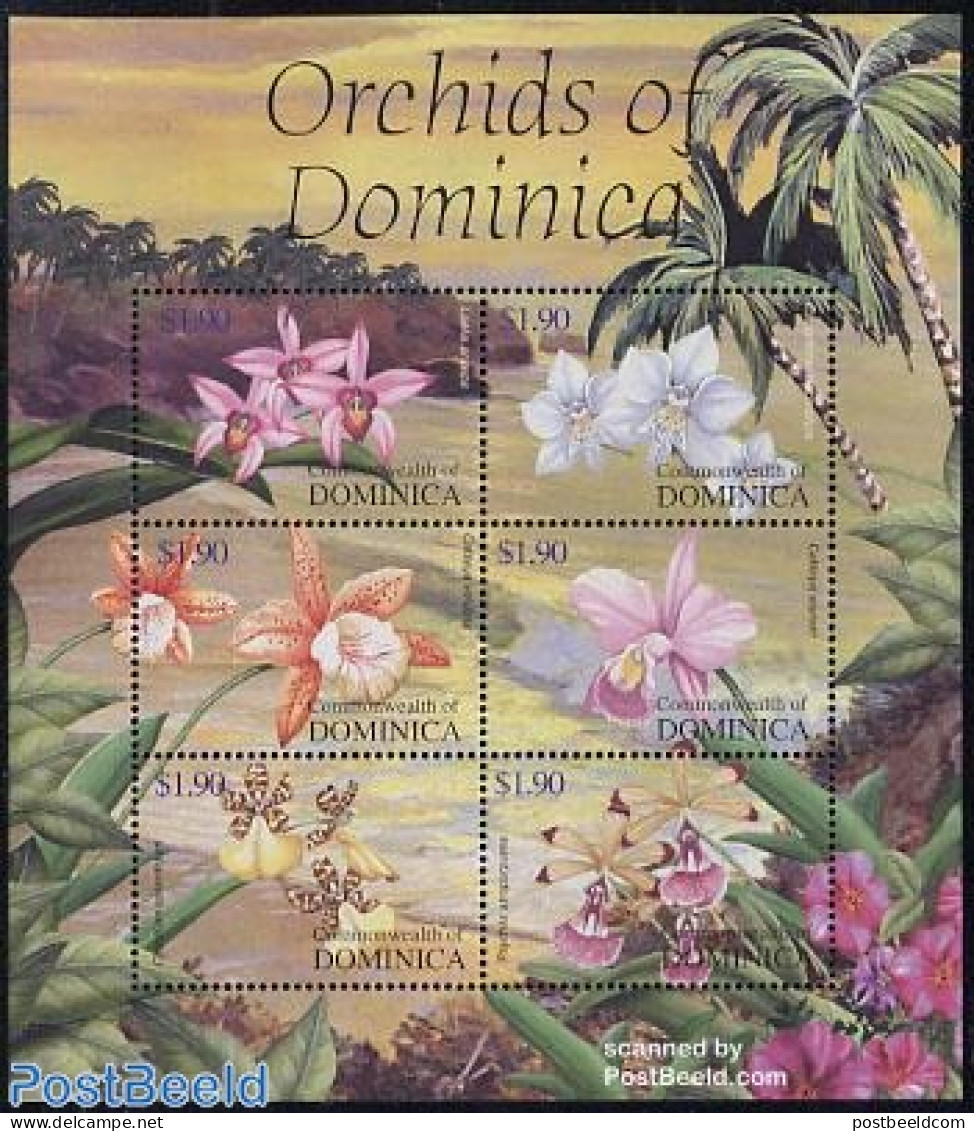 Dominica 2004 Orchids 6v M/s, Laelia Anceps, Mint NH, Nature - Flowers & Plants - Orchids - Dominicaine (République)