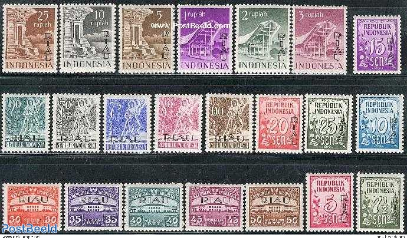 Indonesia 1954 Riau Overprints 22v, Mint NH - Indonesië