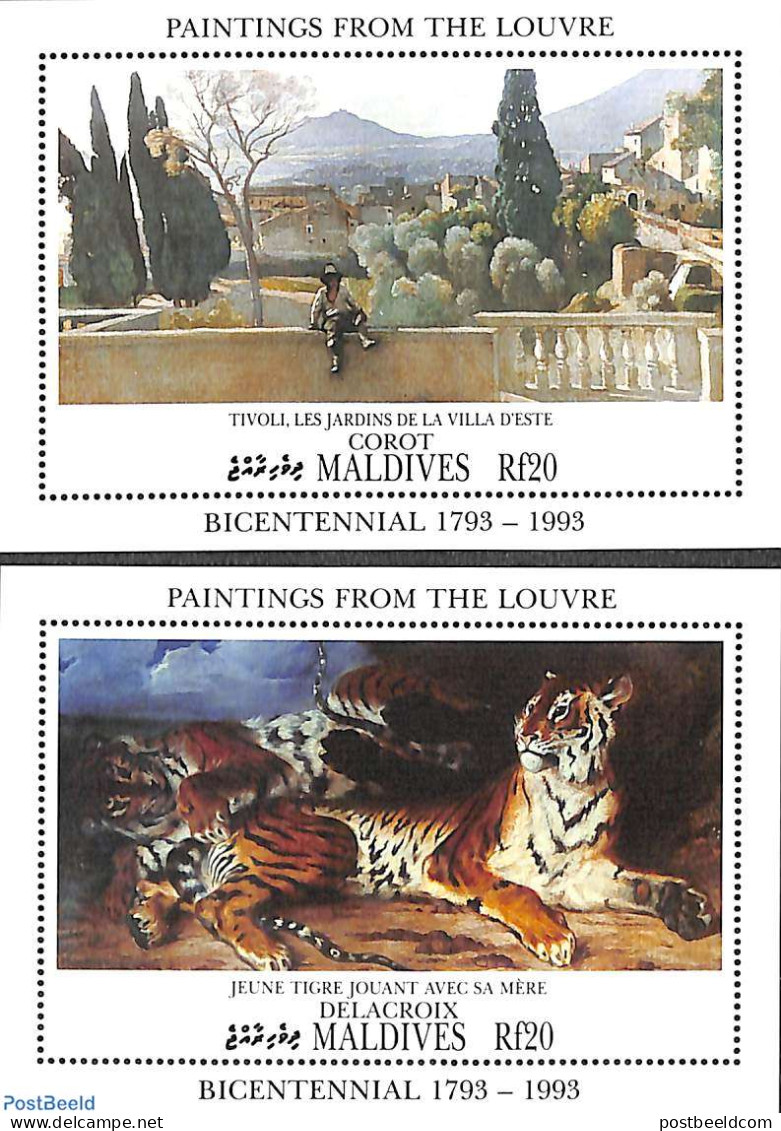 Maldives 1993 Louvre Museum 2 S/s, Mint NH, Art - Museums - Paintings - Musées