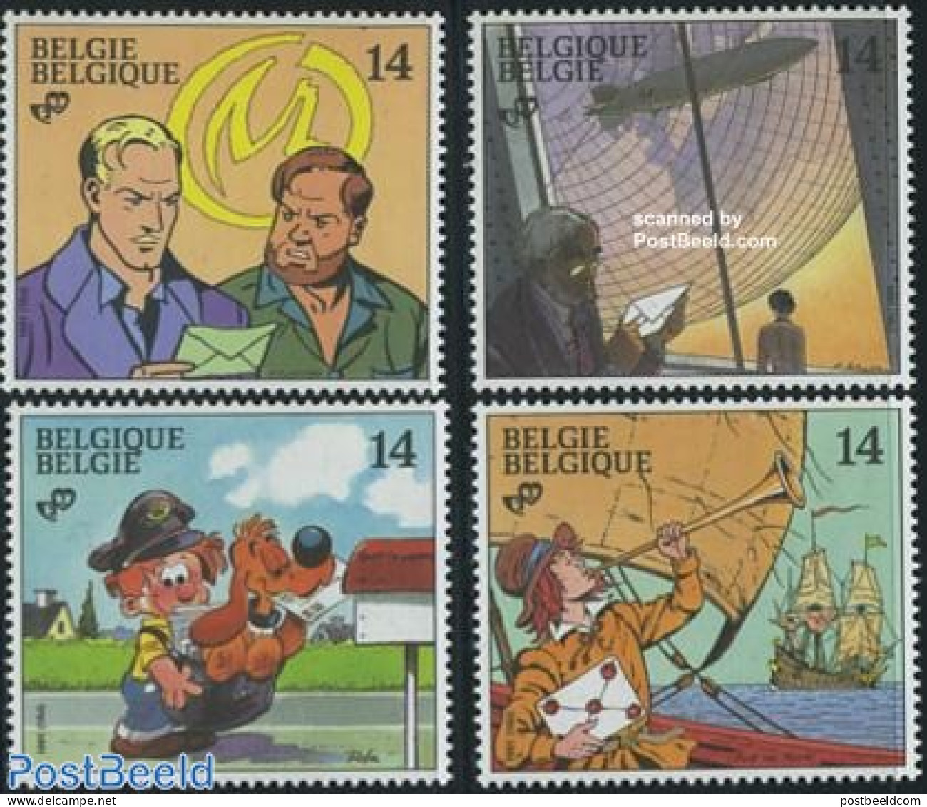 Belgium 1991 Comics 4v, Mint NH, Nature - Transport - Various - Dogs - Mail Boxes - Ships And Boats - Zeppelins - Maps.. - Nuevos