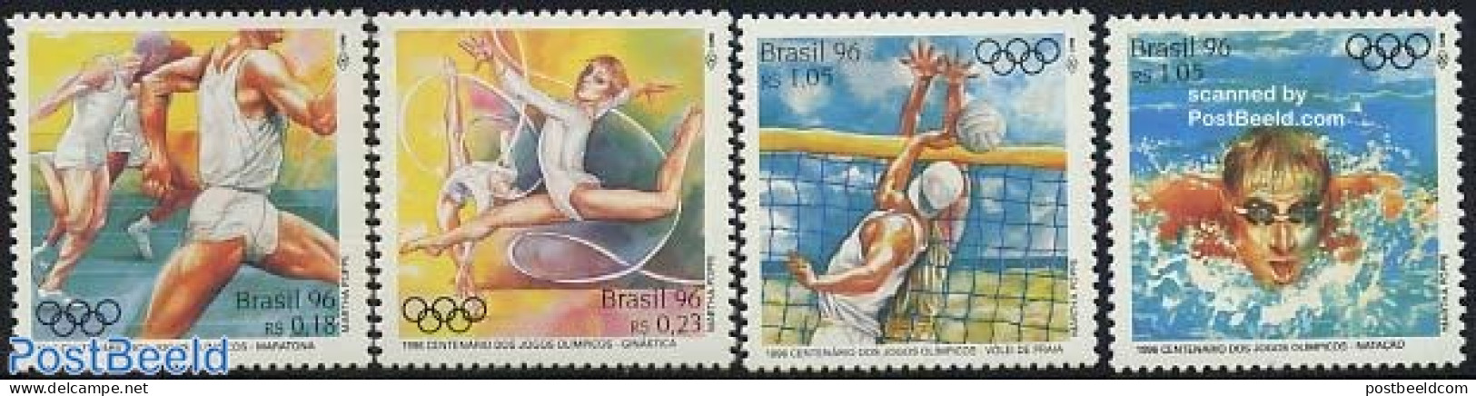 Brazil 1996 Olympic Games Centenary 4v, Mint NH, Sport - Athletics - Olympic Games - Swimming - Volleyball - Unused Stamps