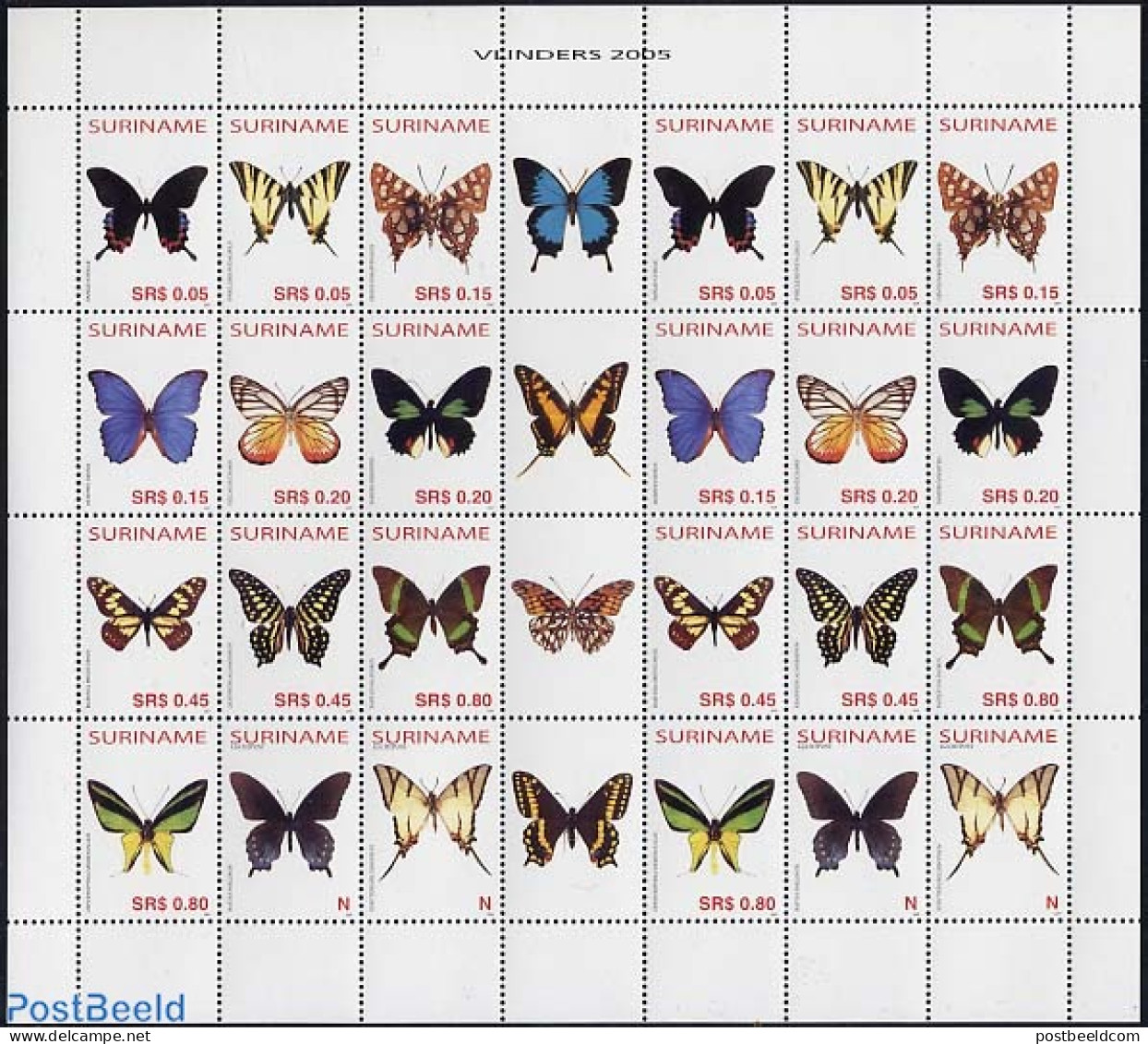 Suriname, Republic 2005 Butterflies 2x12v, Mint NH, Nature - Butterflies - Suriname