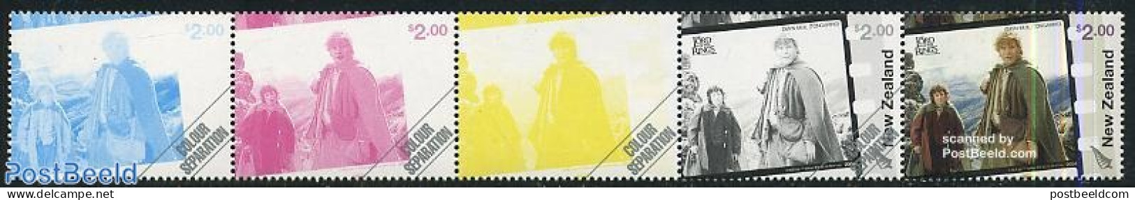 New Zealand 2004 Lord Of The Rings Colour Separation 5v [::::], Mint NH, Performance Art - Film - Art - Science Fiction - Unused Stamps