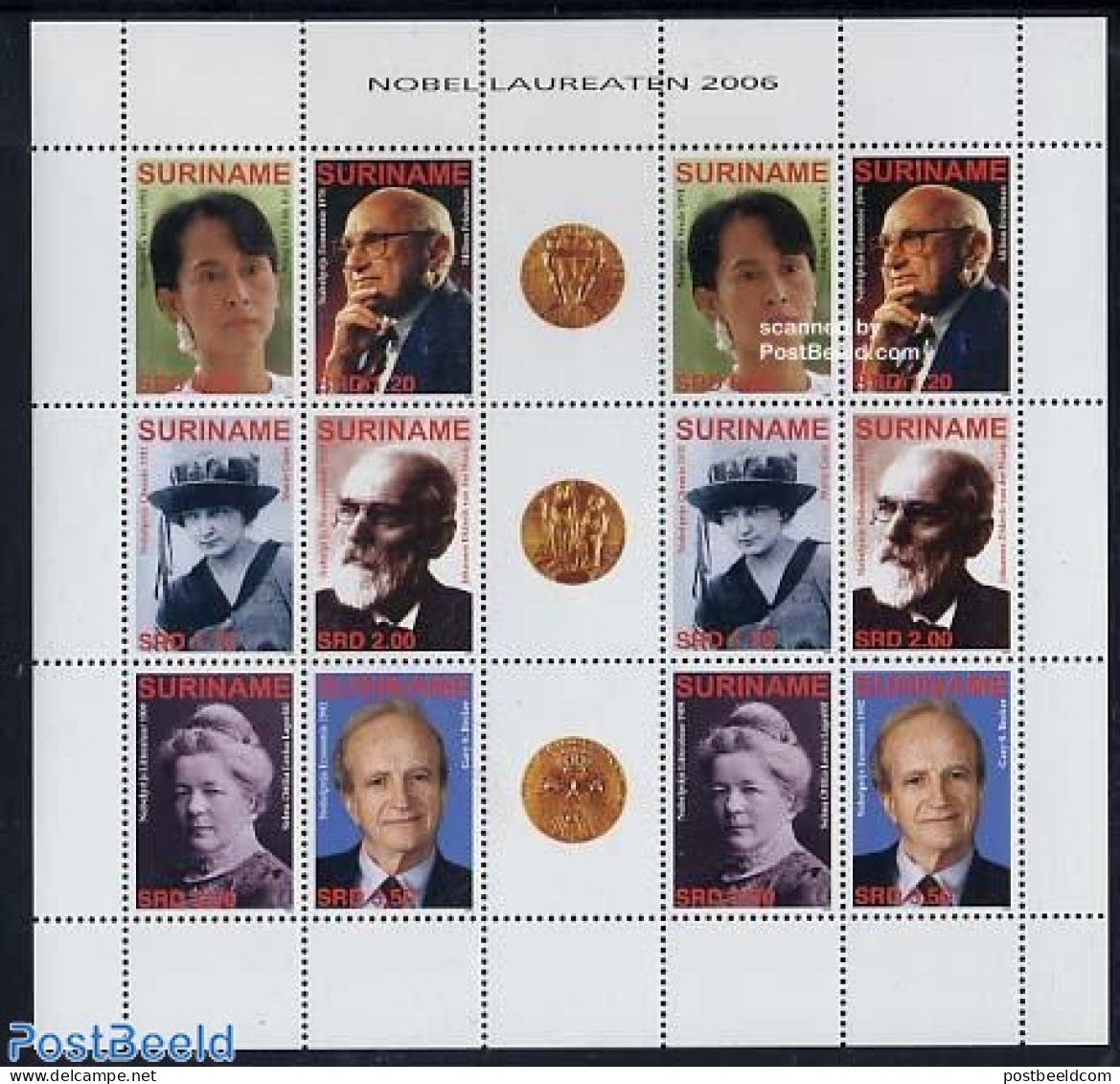 Suriname, Republic 2006 Nobel Prize Winners 2x6v M/s, Mint NH, History - Science - Netherlands & Dutch - Nobel Prize W.. - Géographie