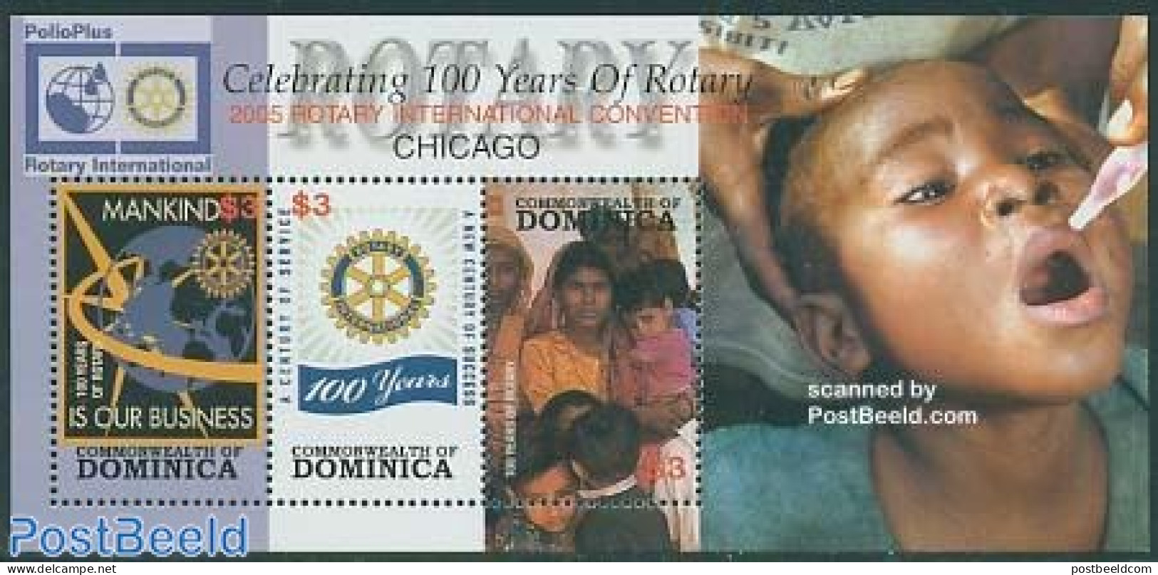 Dominica 2005 Rotary Centenary 3v M/s, Mint NH, Health - Various - Health - Globes - Rotary - Geography