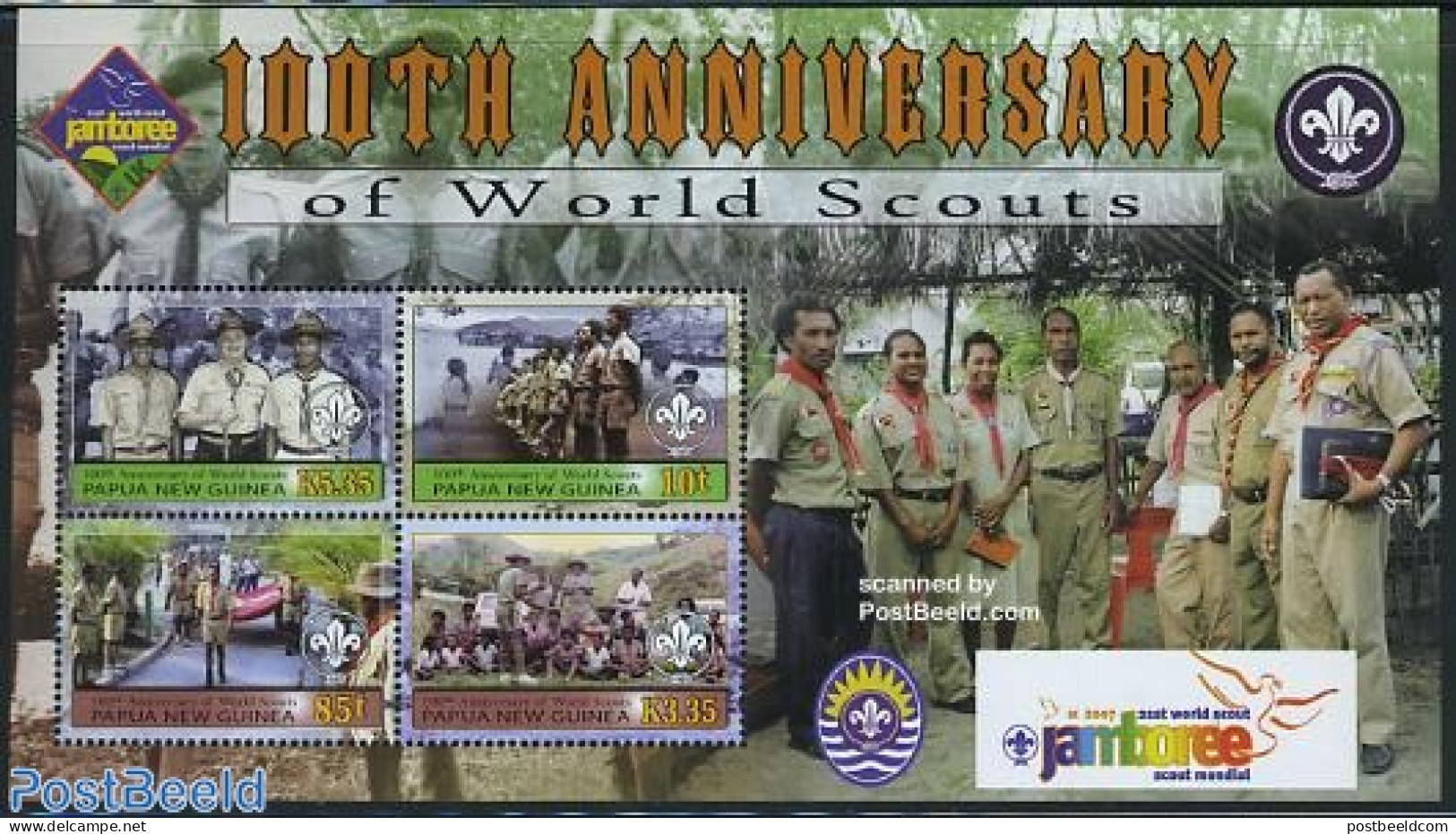 Papua New Guinea 2007 Scouting Centenary 4v M/s, Mint NH, Sport - Scouting - Papouasie-Nouvelle-Guinée