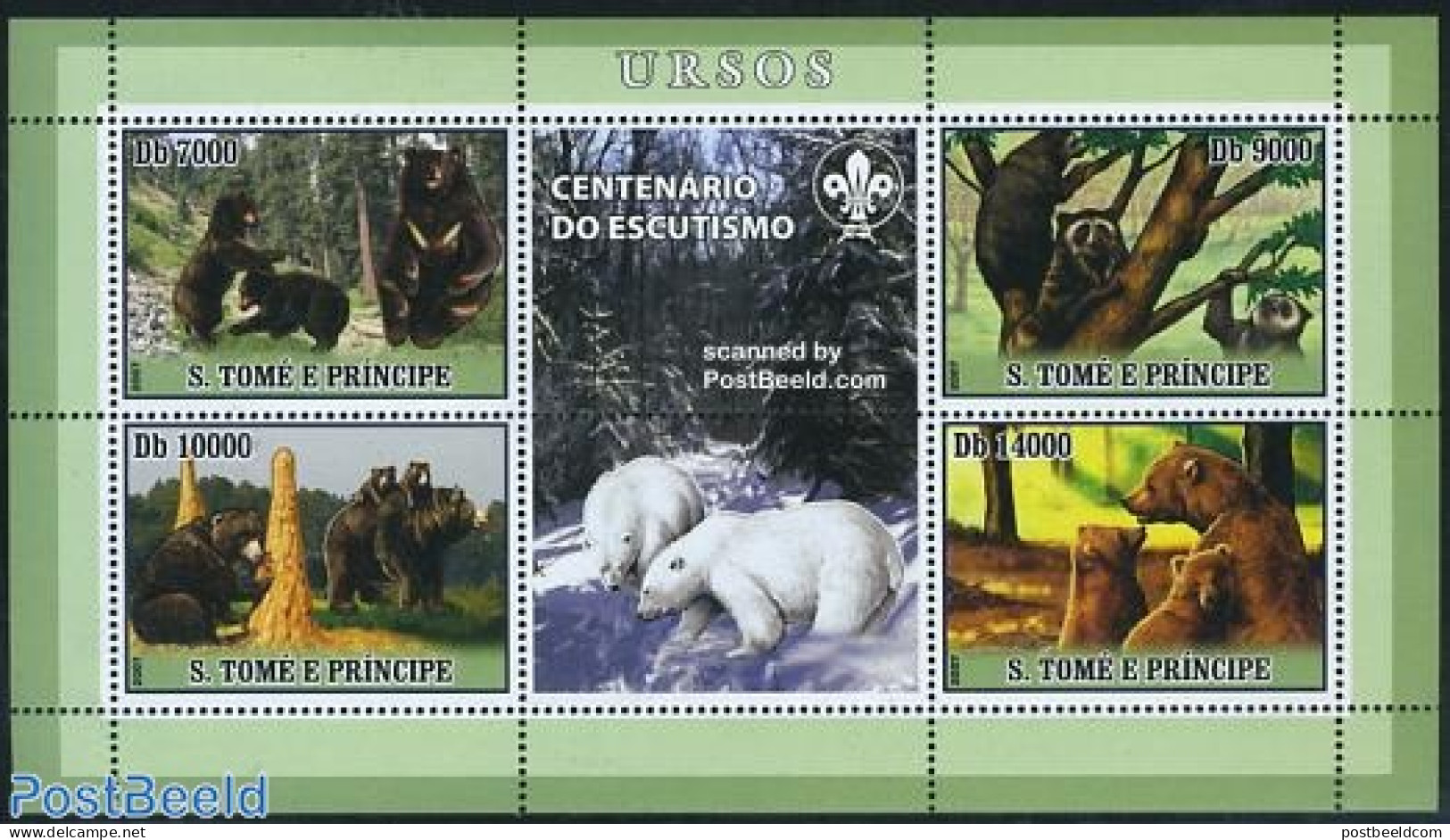 Sao Tome/Principe 2007 Bears 4v M/s (scouting Sign On Tab), Mint NH, Nature - Sport - Animals (others & Mixed) - Bears.. - Sao Tome And Principe