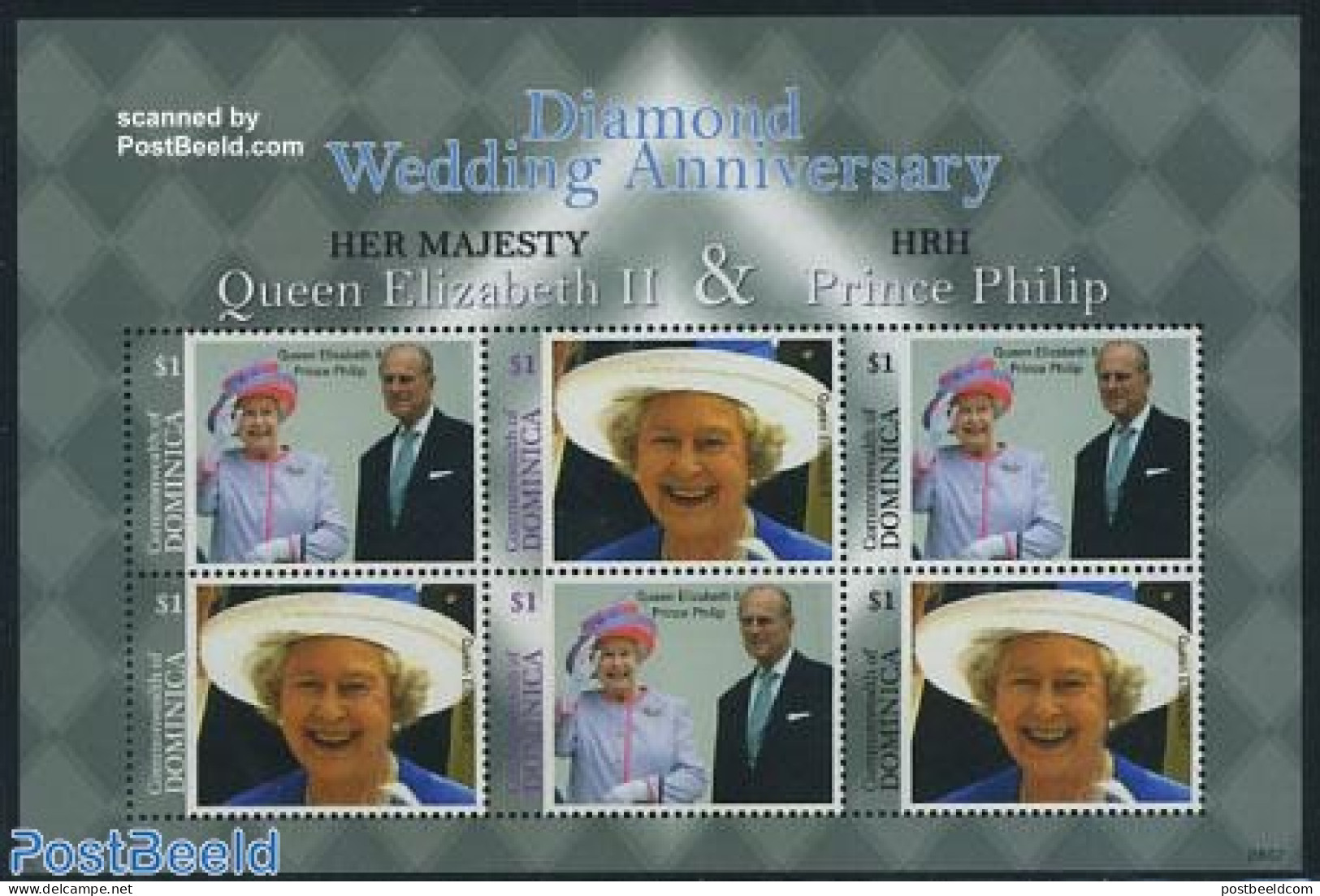 Dominica 2008 Diamond Wedding 6v M/s, Mint NH, History - Kings & Queens (Royalty) - Koniklijke Families