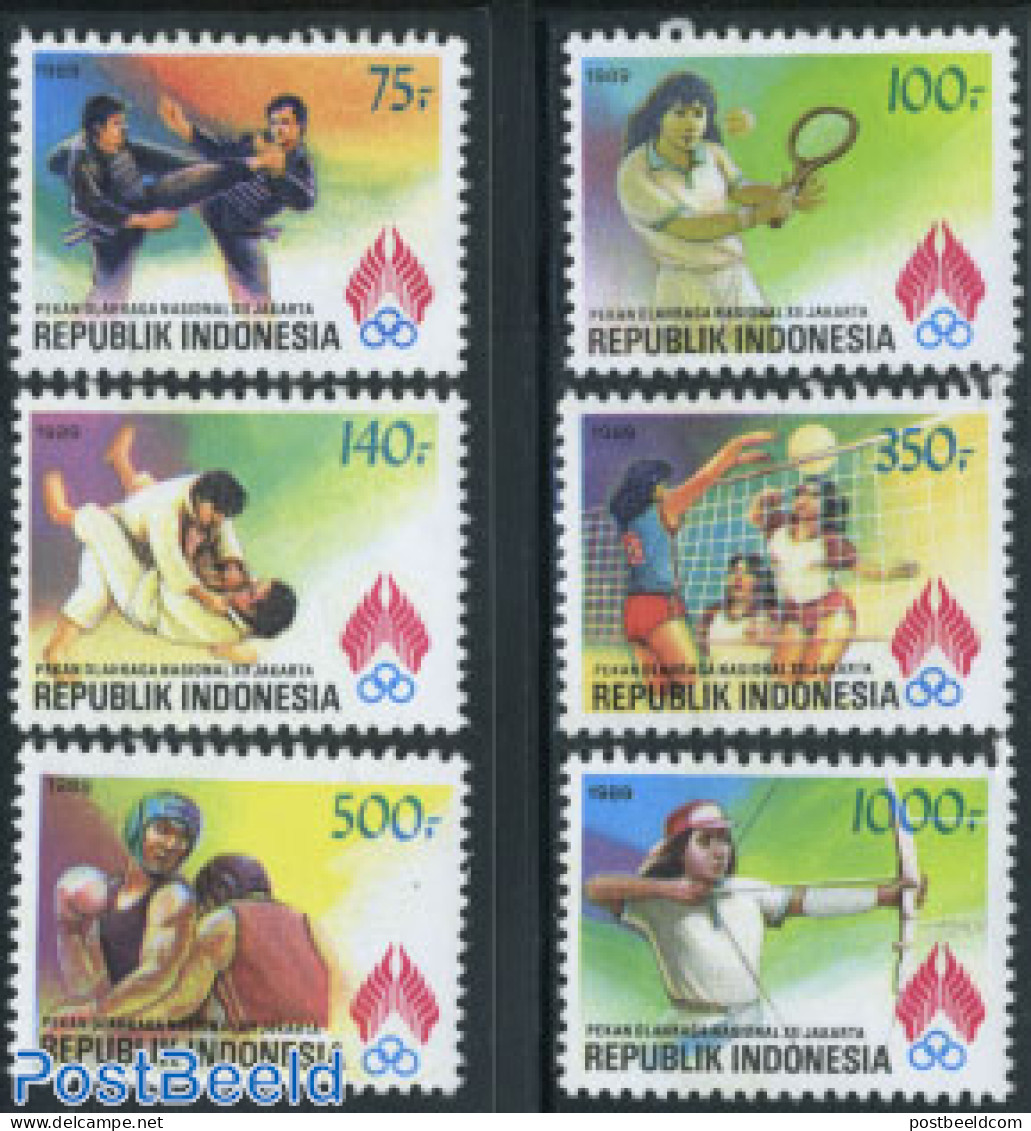 Indonesia 1989 Sport Week 6v, Mint NH, Sport - Judo - Sport (other And Mixed) - Tennis - Volleyball - Tennis