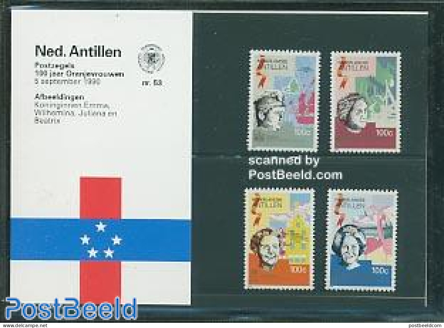 Netherlands Antilles 1990 Four Queens Presentation Pack 53, Mint NH, History - Various - Kings & Queens (Royalty) - Maps - Royalties, Royals