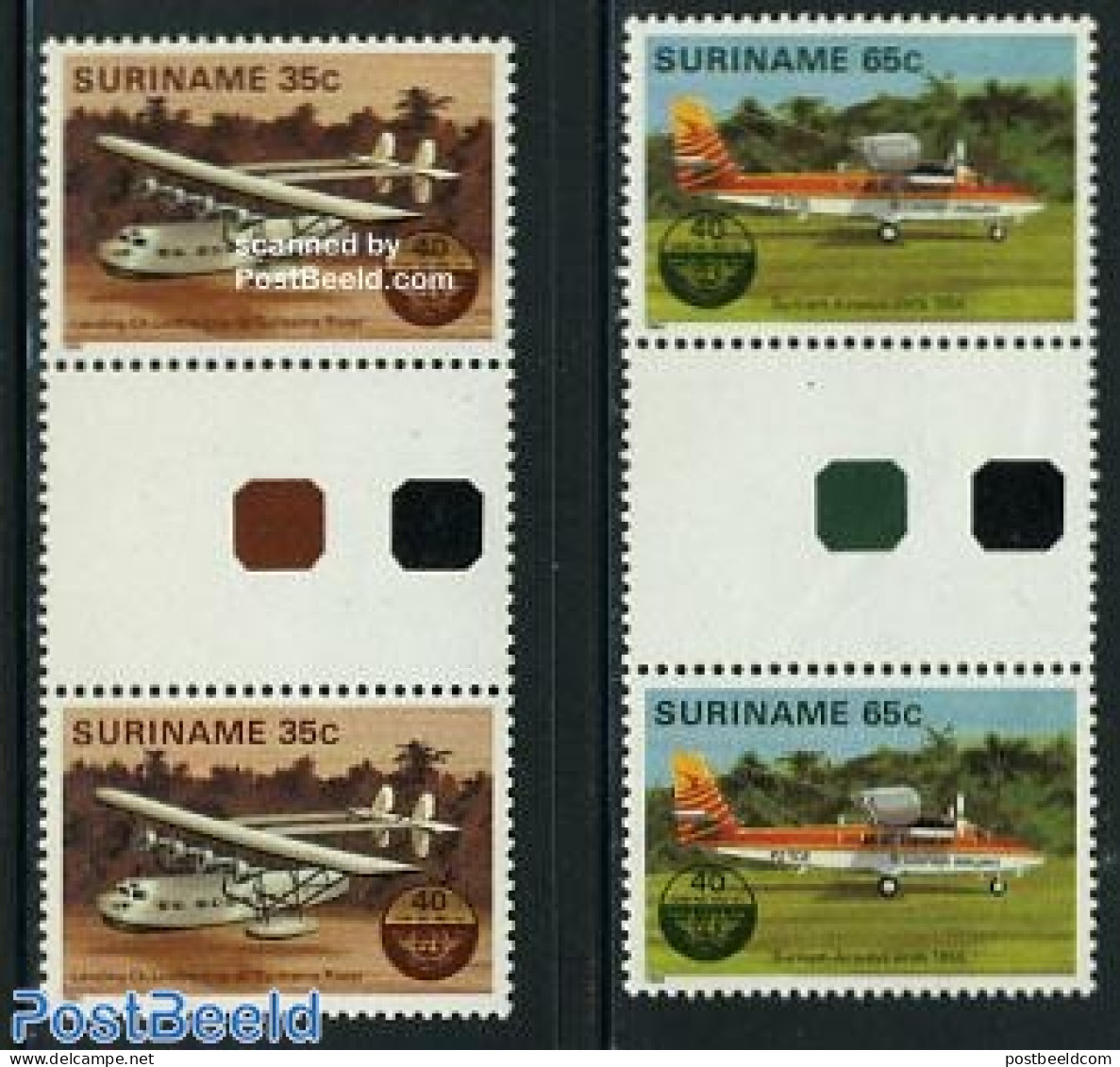 Suriname, Republic 1984 ICAO 2v Gutter Pairs, Mint NH, Transport - Aircraft & Aviation - Vliegtuigen