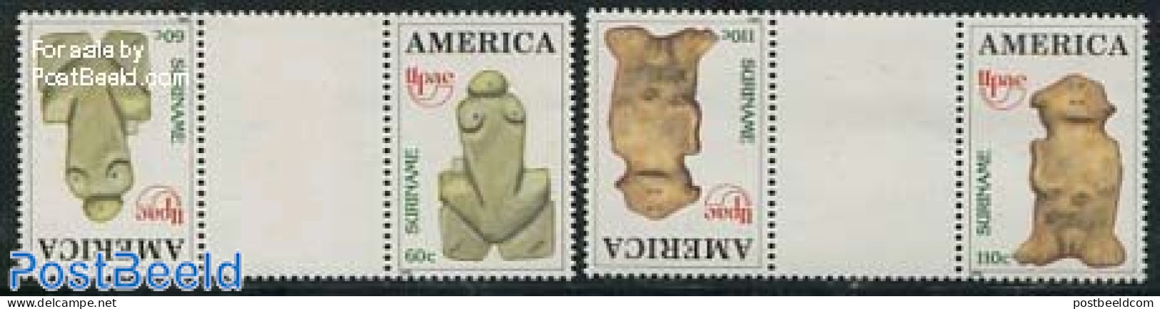 Suriname, Republic 1989 UPAE 2v, Gutter Pairs, Mint NH, History - Archaeology - U.P.A.E. - Archaeology