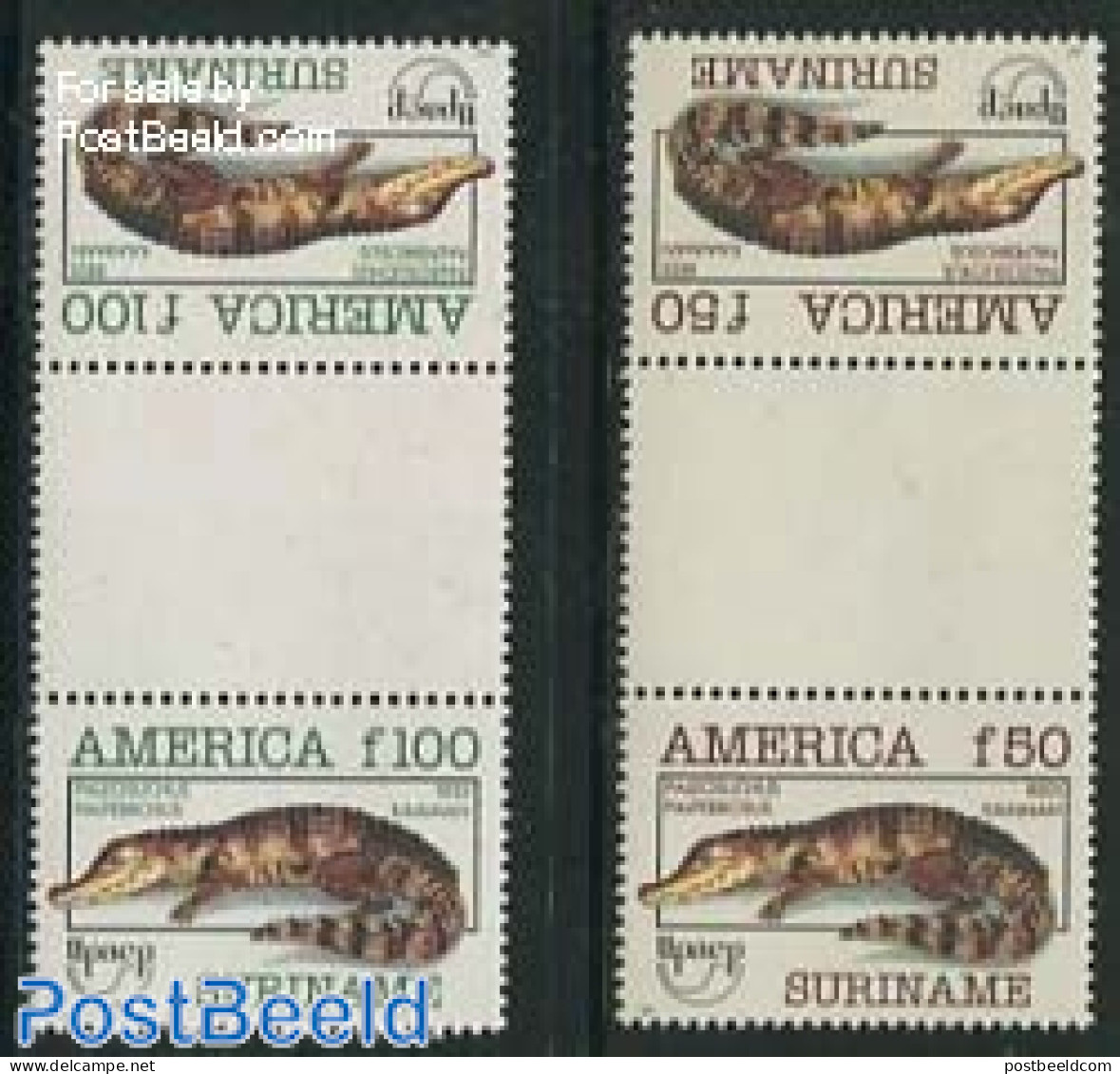 Suriname, Republic 1993 UPAE, Crocodile 2v, Gutter Pairs, Mint NH, Nature - Reptiles - U.P.A.E. - Surinam