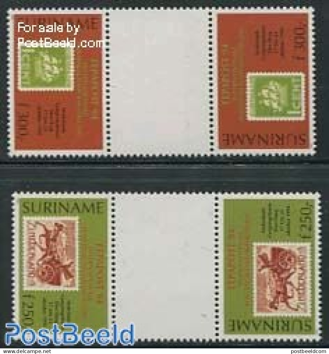 Suriname, Republic 1994 Fepapost 2v, Gutter Pairs, Mint NH, Stamps On Stamps - Timbres Sur Timbres