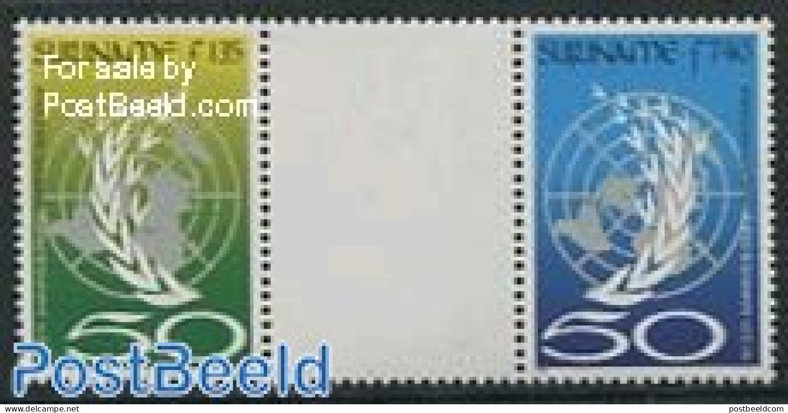 Suriname, Republic 1995 UNO 50th Anniversary Gutter Pair, Mint NH, History - United Nations - Surinam