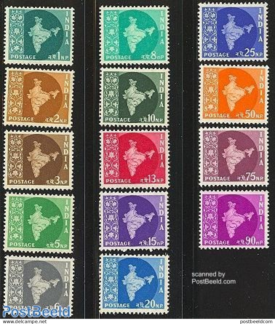 India 1958 Definitives, New WM 14v, Mint NH, Various - Maps - Neufs