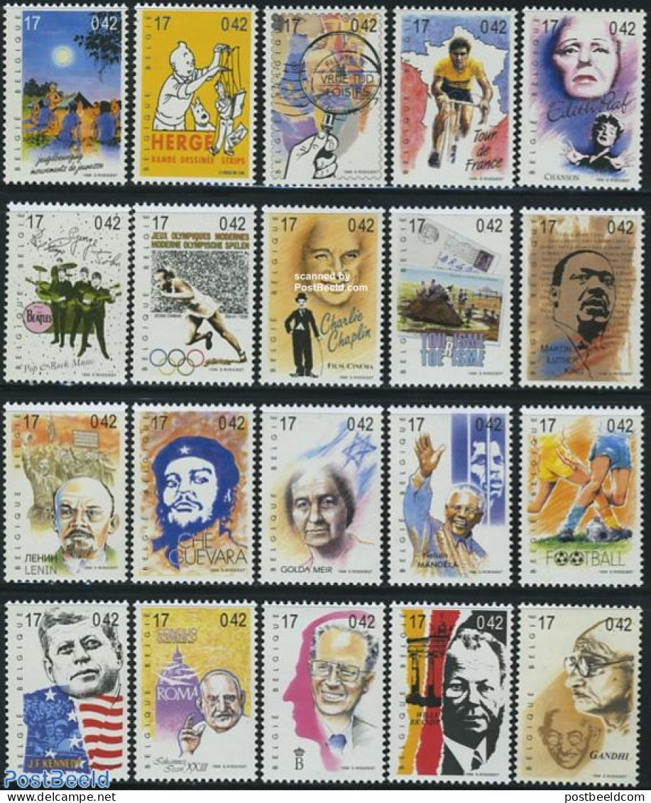 Belgium 1999 20th Century 20v, Mint NH, History - Religion - Sport - American Presidents - Pope - Cycling - Art - Tin .. - Unused Stamps